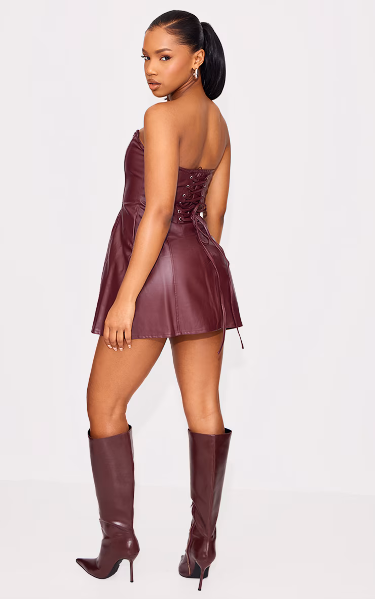 Red Faux Leather Bandeau Corset Shift Dress