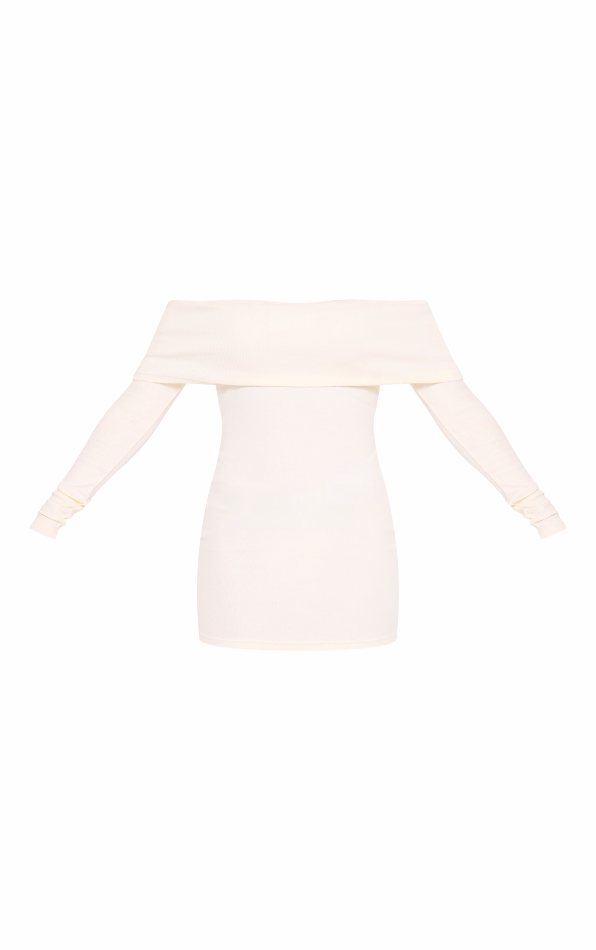 Cream Rib Foldover Bardot Bodycon Dress