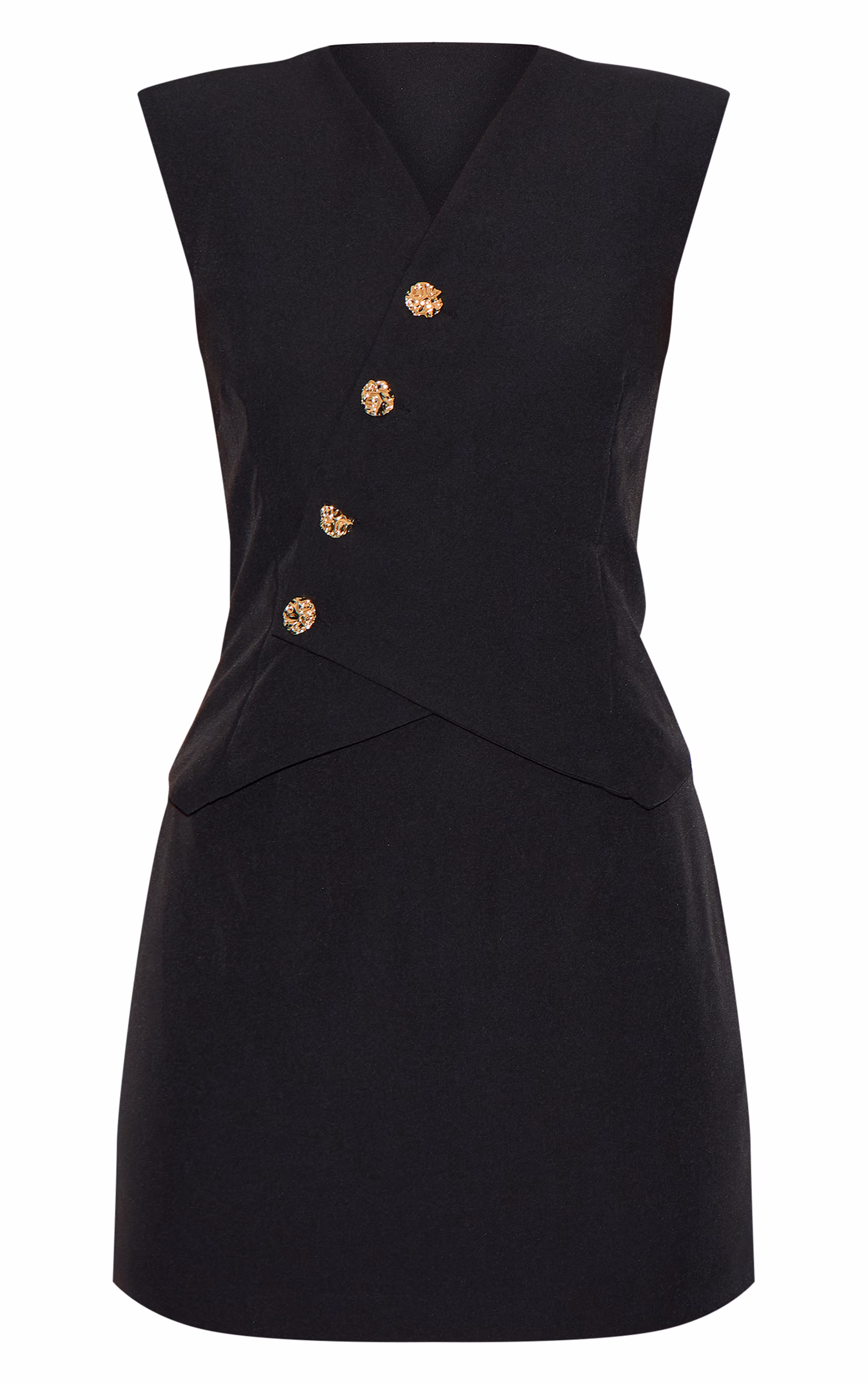 Black Woven Asymmetric Mini Dress