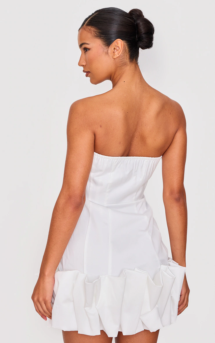 White Bow Puff Hem Bodycon Dress