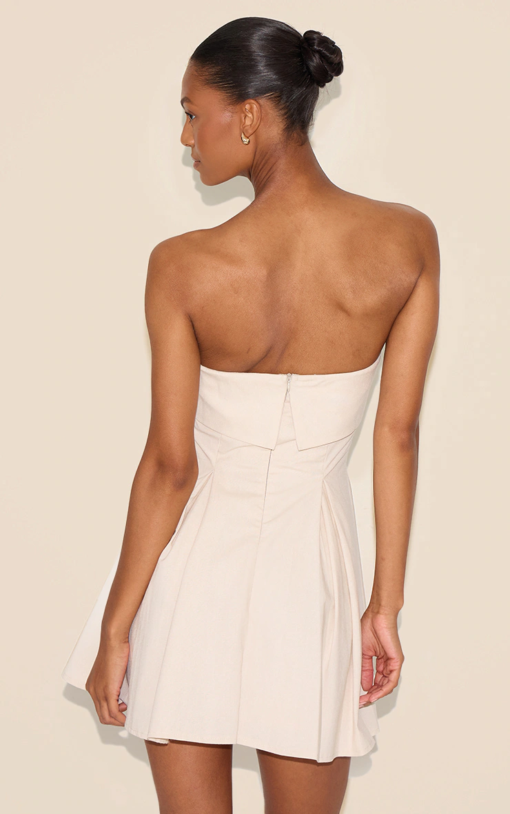 Natural Linen-Blend Bandeau Fold Over Shift Dress