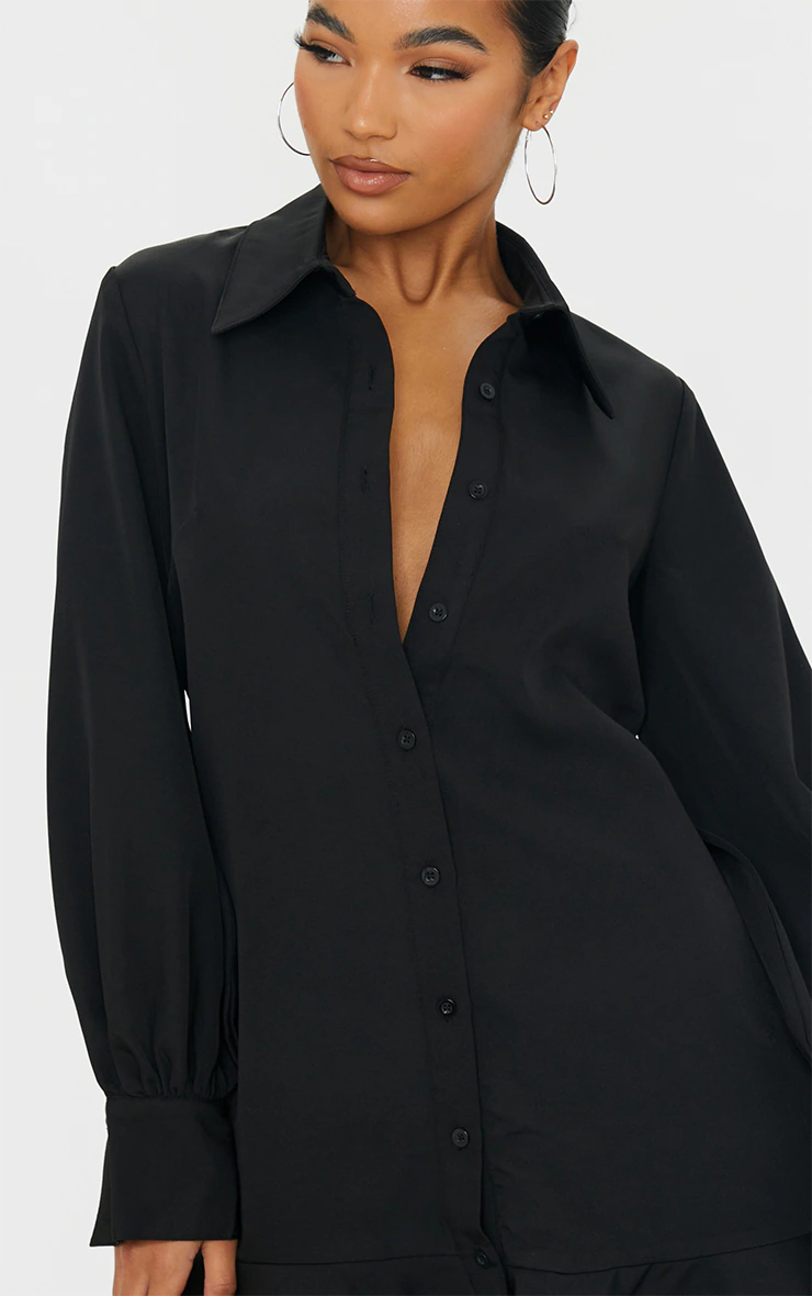 Black Frill Hem Shirt Dress