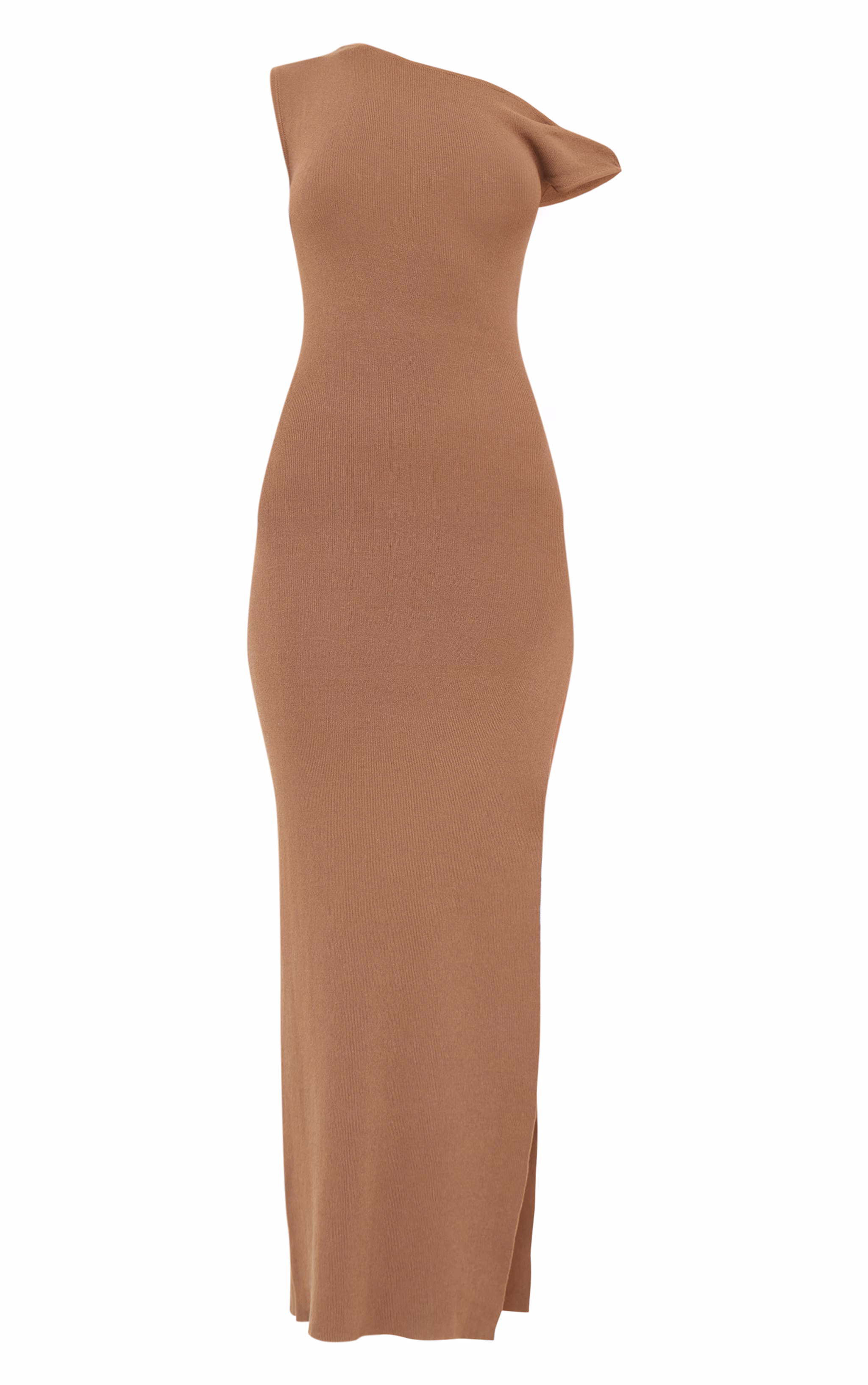 Mocha Fine Knit Twist Neck Maxi Dress