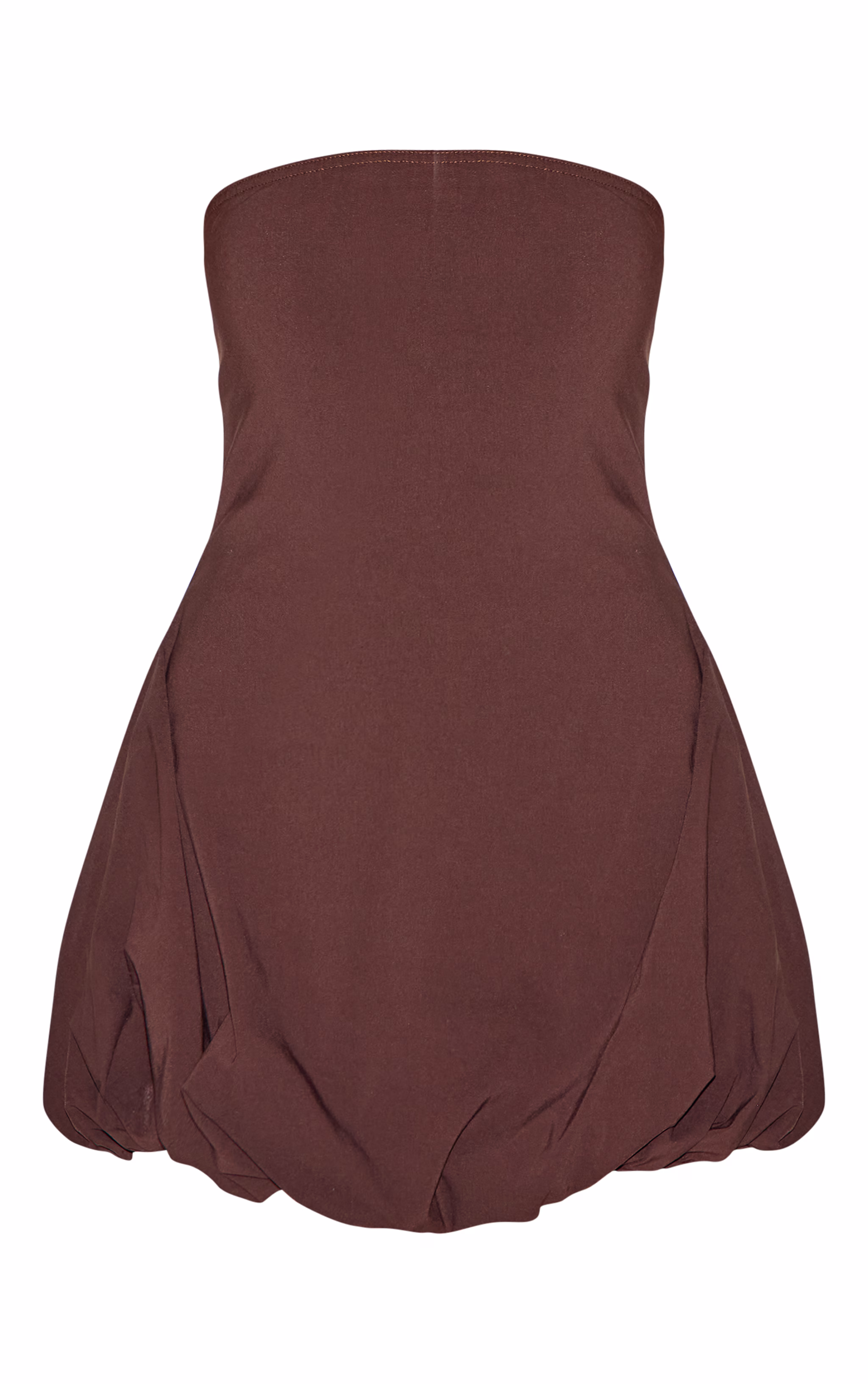 Chocolate Stretch Woven Bandeau Puffball Mini Dress