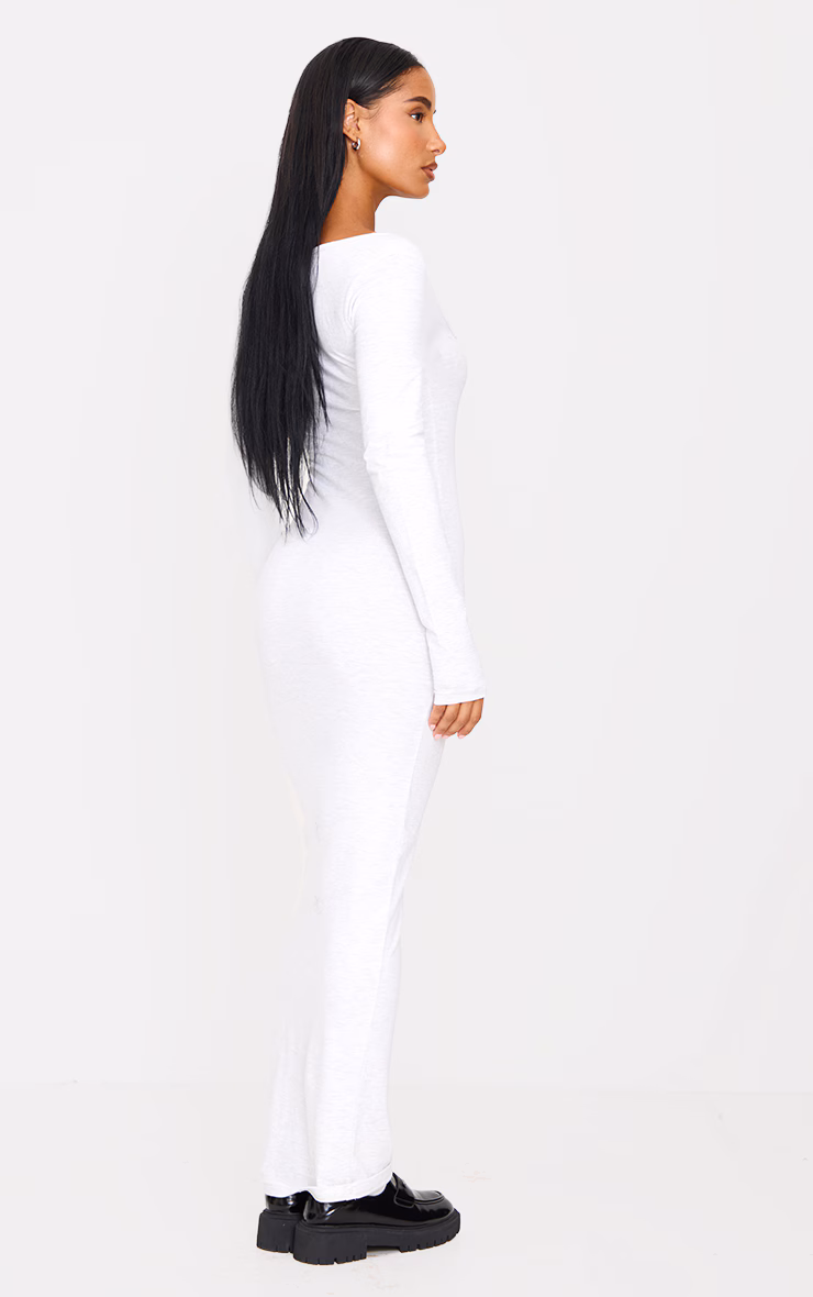 Grey Marl Cotton Square Neck Long Sleeve Maxi Dress