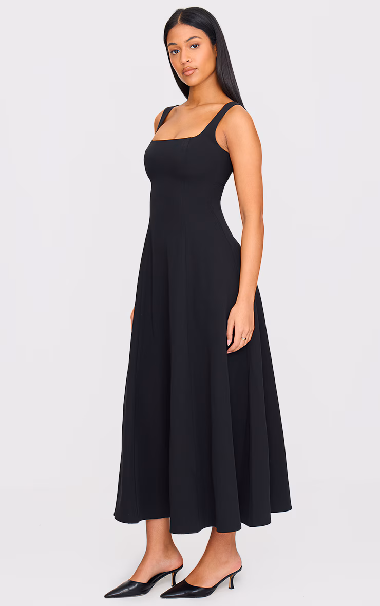 Tall Black Square Neck Midaxi Dress
