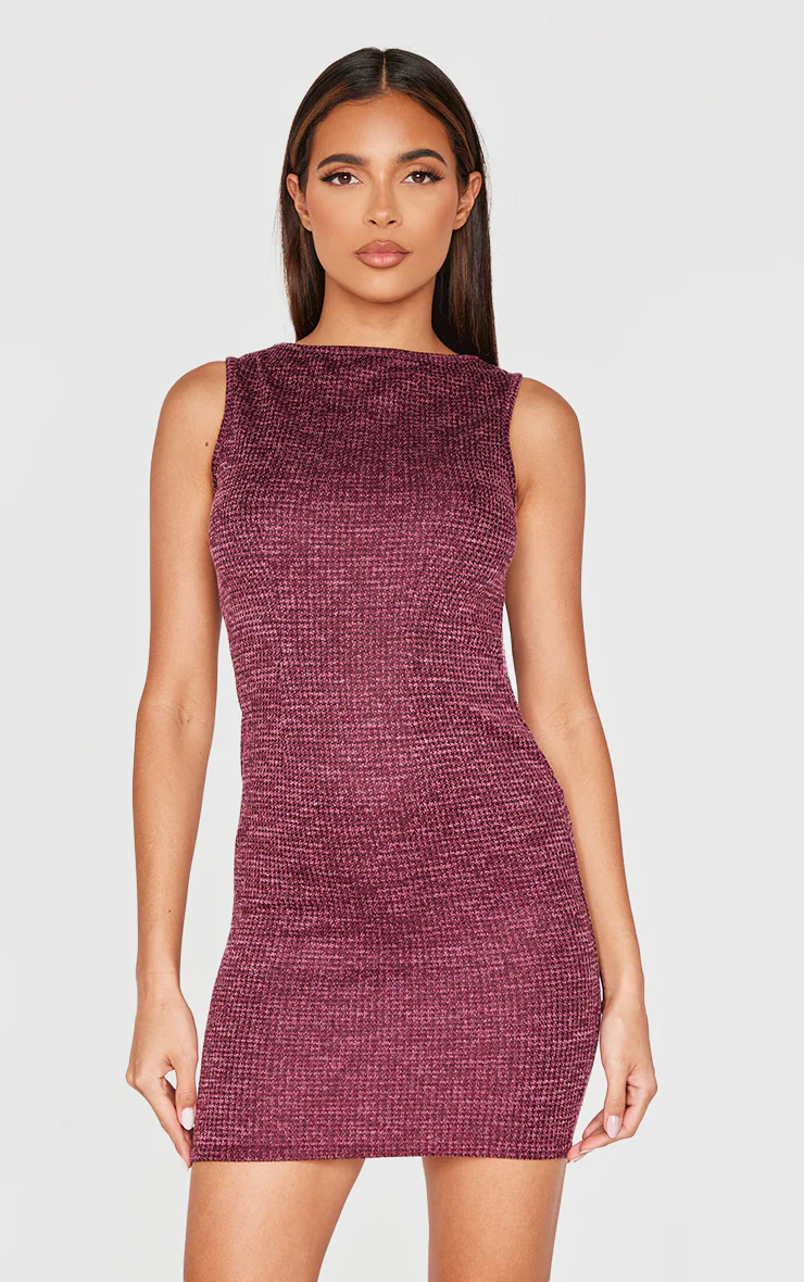 Burgundy Textured Sleeveless Bodycon Dress