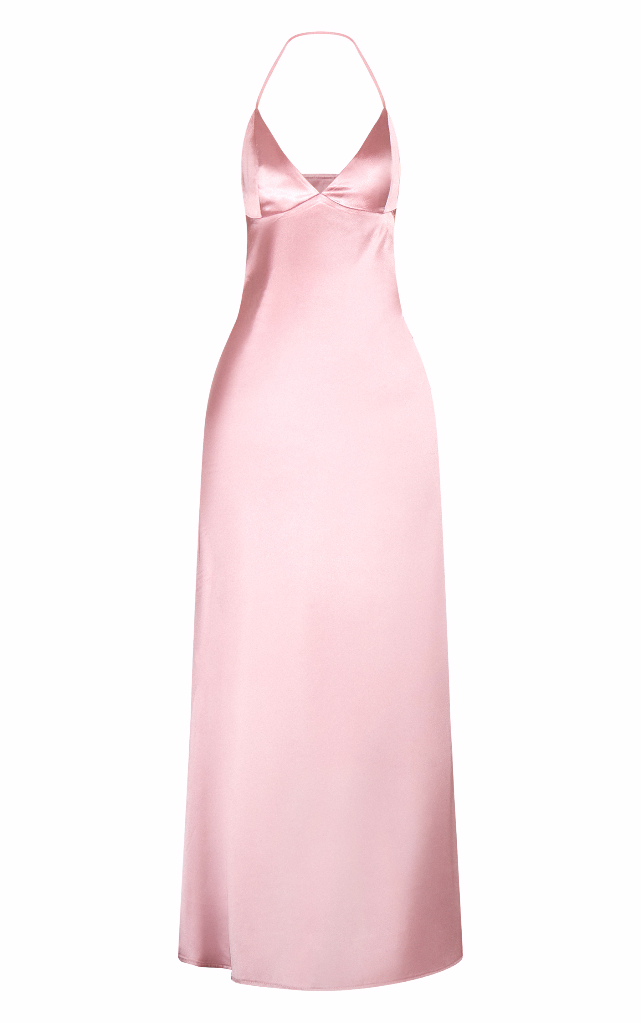 Pink Satin Low Back Maxi Slip Dress