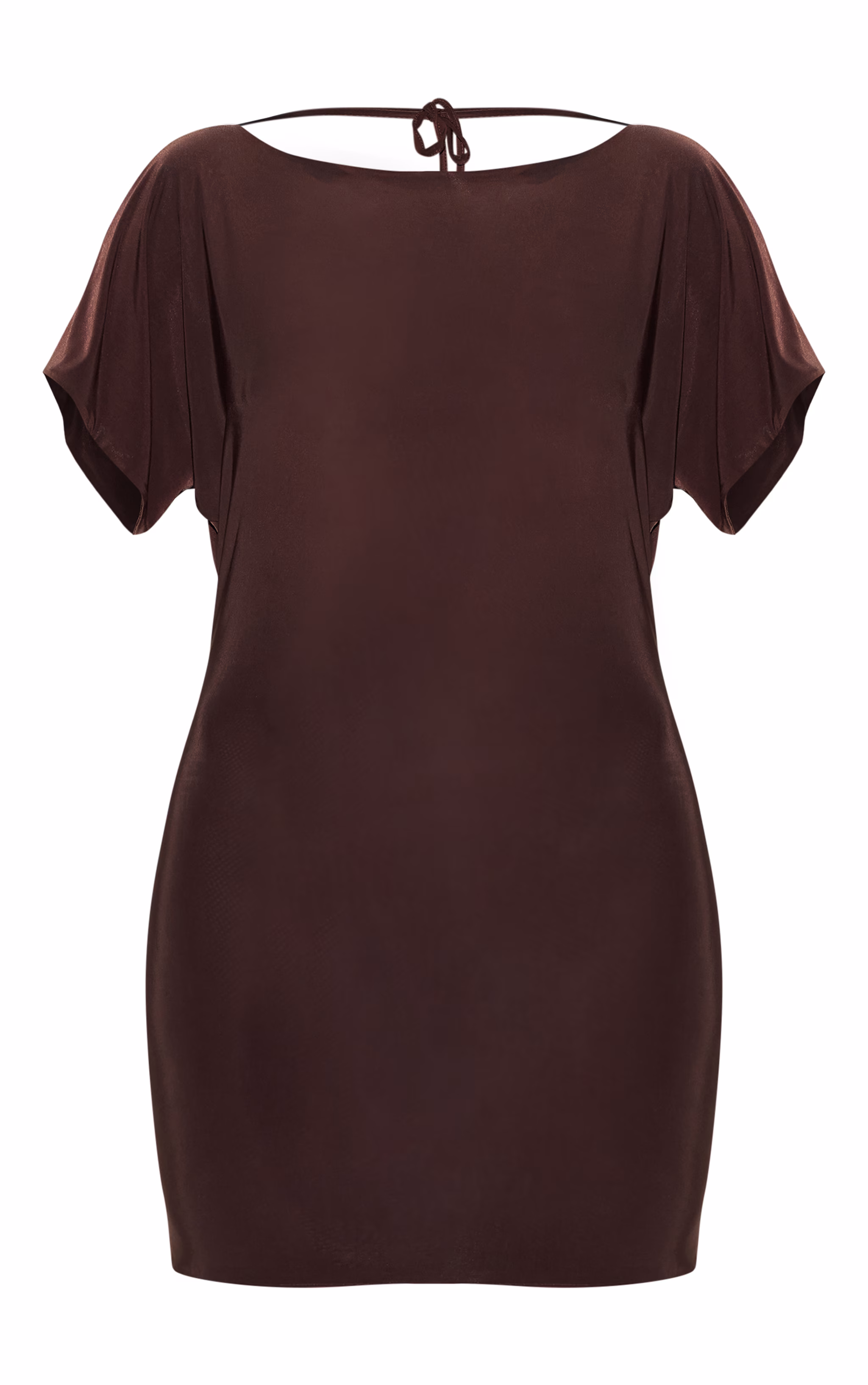 Chocolate Double Layered Slinky Ruched Short Sleeve Mini Dress