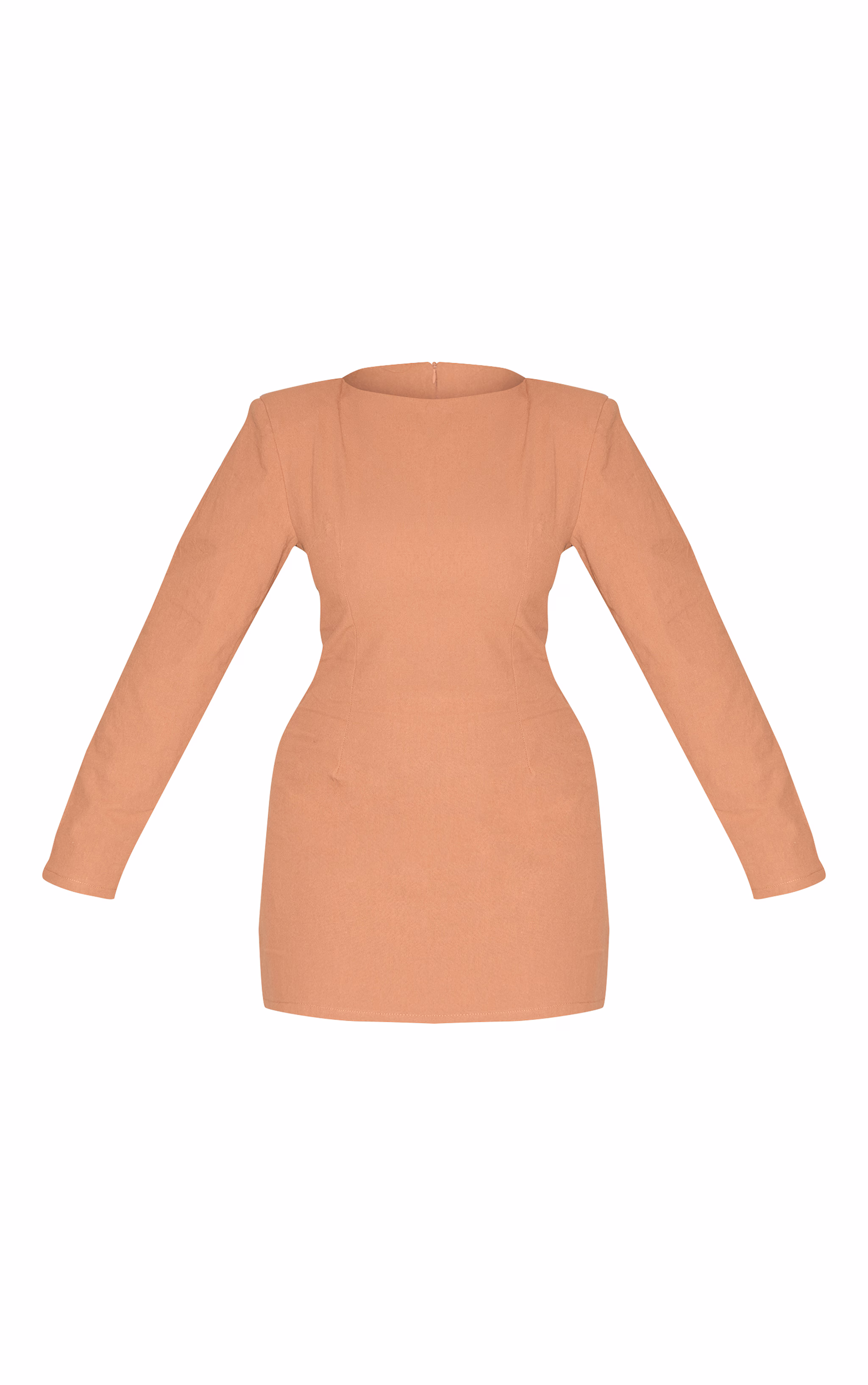 Shape Mocha Linen Look Boat Neck Shoulder Pad Mini Dress