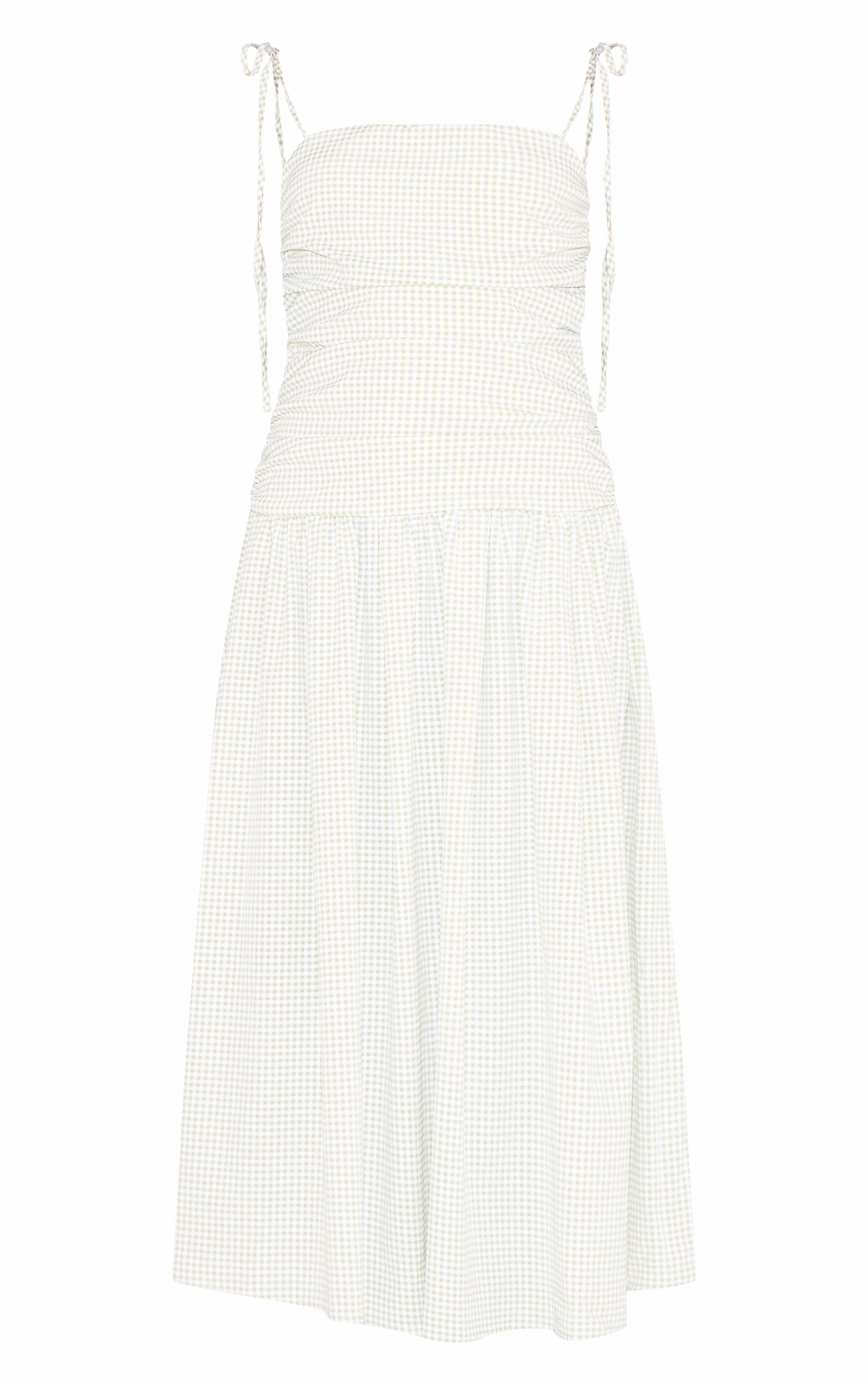 Sage Green Check Ruched Detail Strappy Maxi Dress