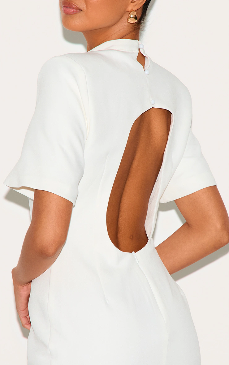 White Woven Cinched Backless Mini Dress