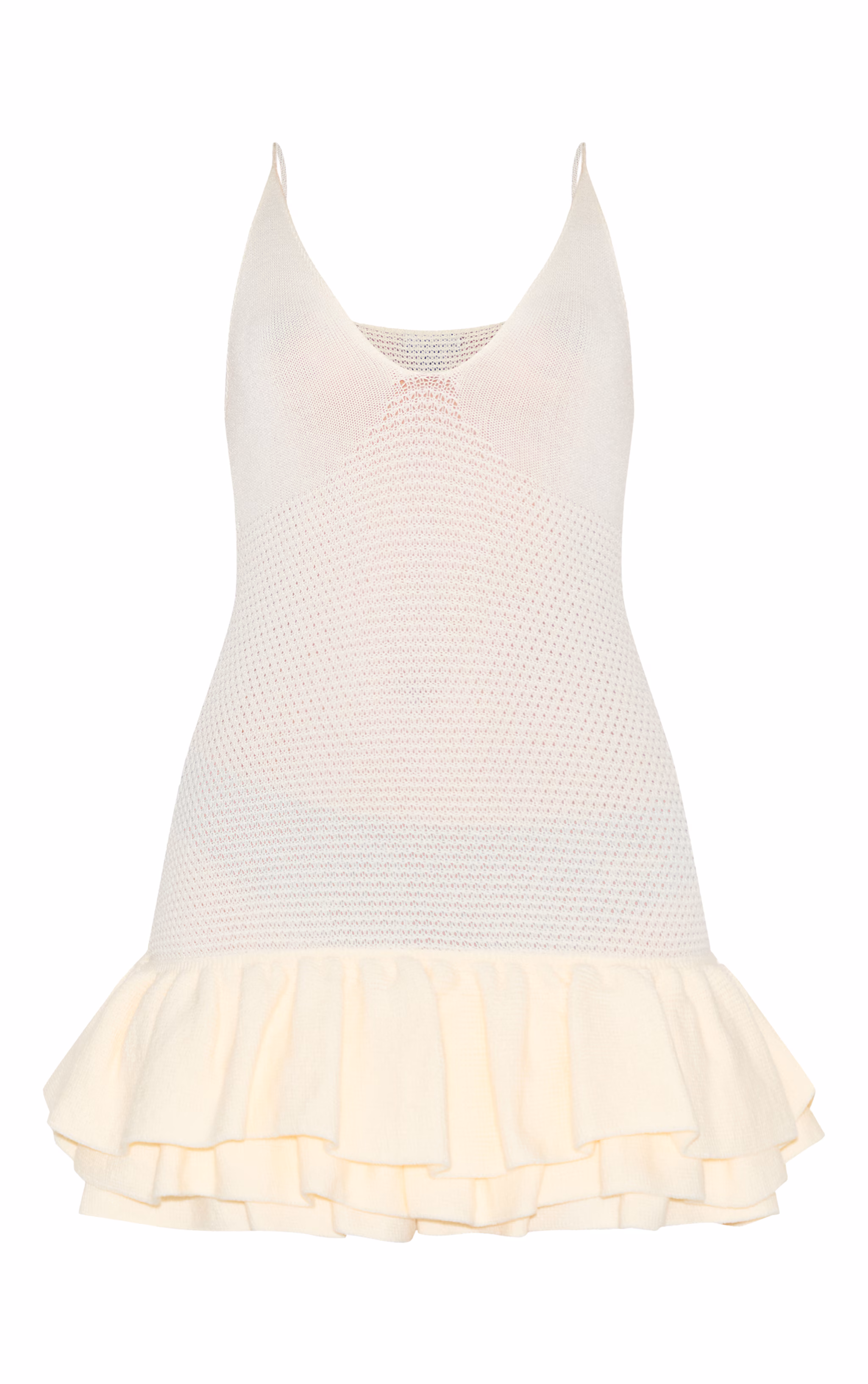 Cream Knitted Frill Hem Strappy Mini Dress