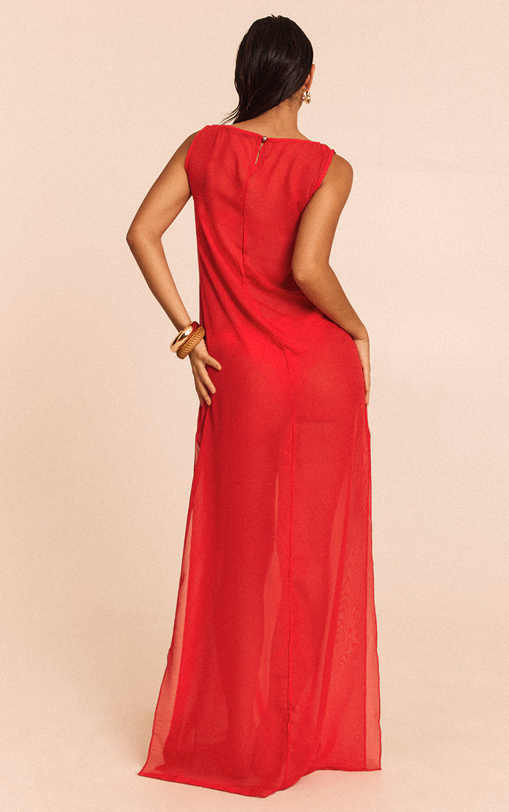 Red Chiffon Sleeveless Beach Maxi Dress