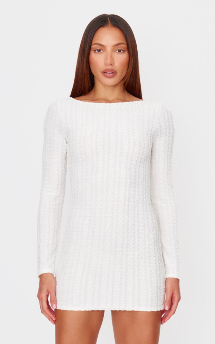 Cream Towel Boat Neck Bodycon Dress