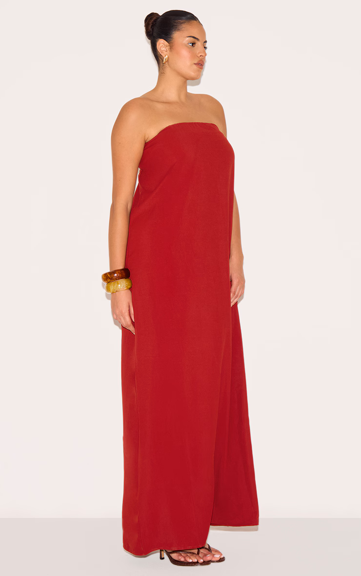 Plus Deep Red Floaty Woven Bandeau Maxi Dress
