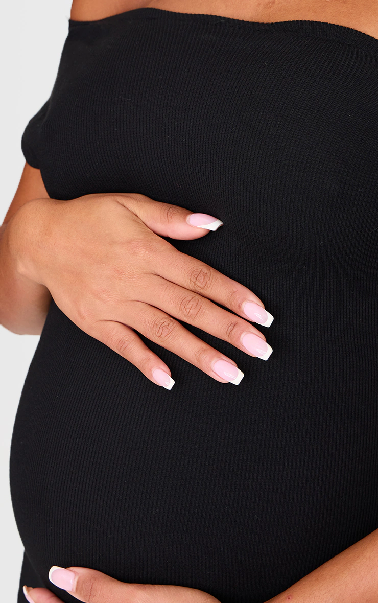 Maternity Black Bardot Ribbed Sleeveless Maxi Dress