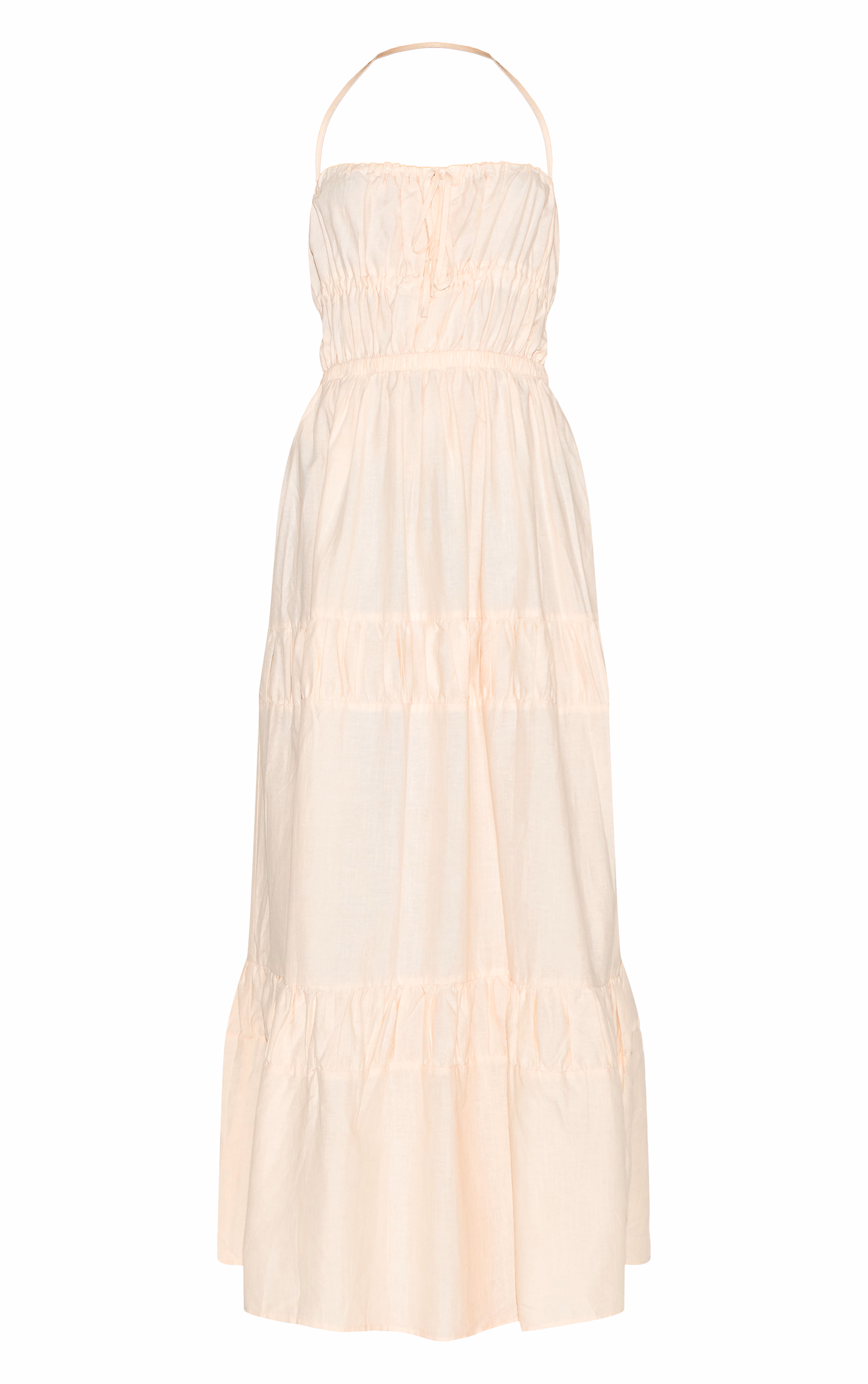 Natural Ruched Backless Strappy Maxi Dress