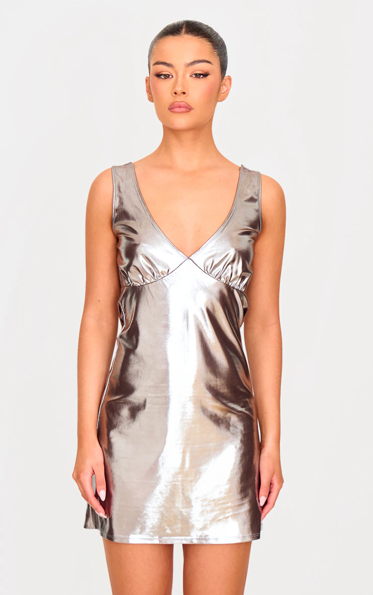 Chocolate Metallic Cowl Back Shift Dress