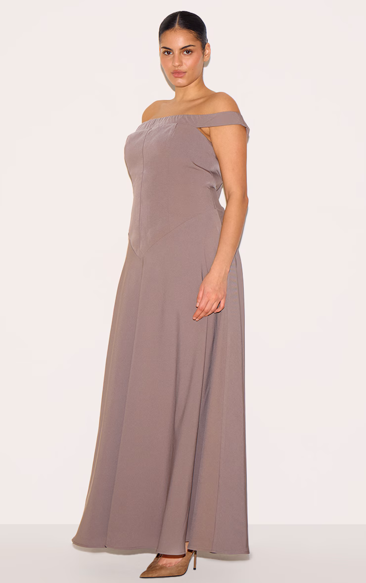 Plus Mushroom Structured Bardot V Waist Maxi Dress