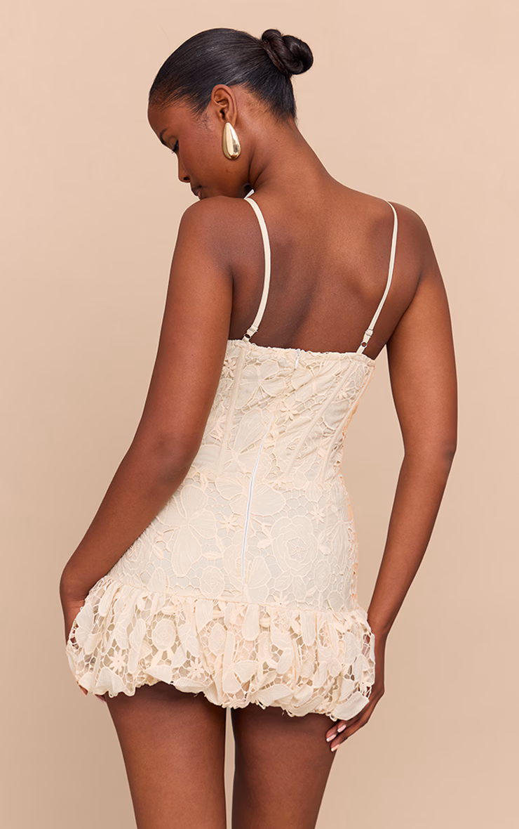 Butter Yellow Floral Cup Detail Extreme Puffball Hem Dress