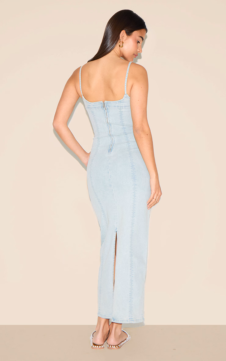 Light Blue Cami Strap Denim Midaxi Dress