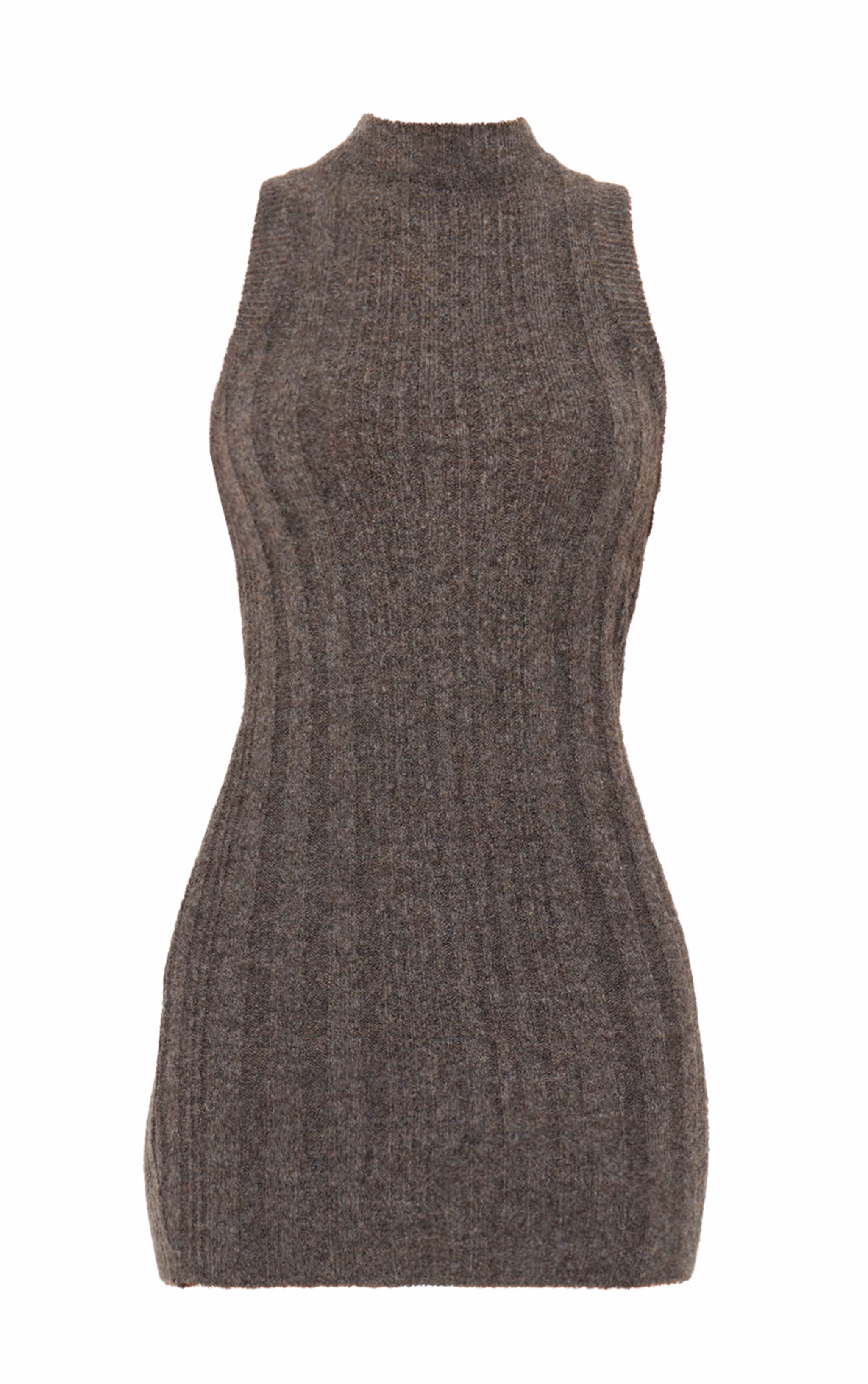 Ash Brown High Neck Knit Mini Dress