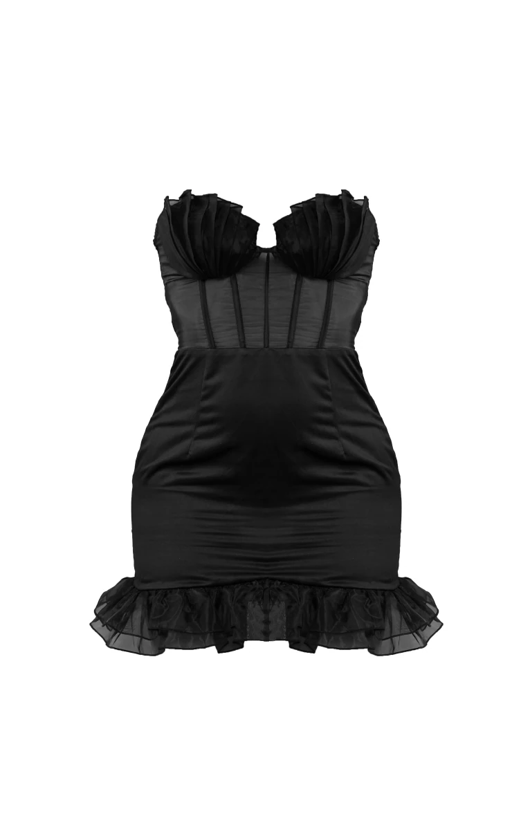 Black Shell Frill Cup Detail Corset Bodycon Dress