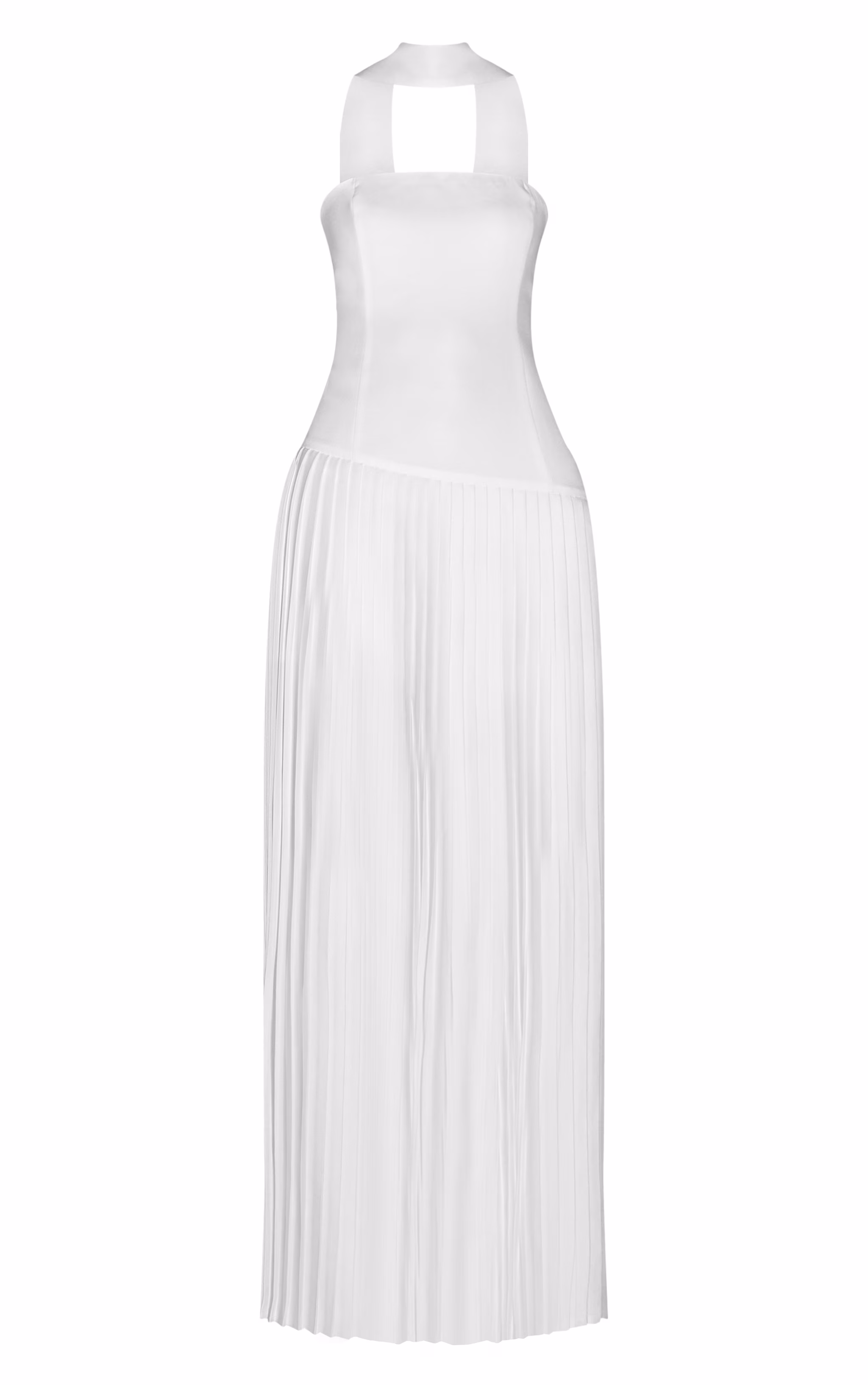 Cream Woven Asymmetric Pleated Maxi Dress