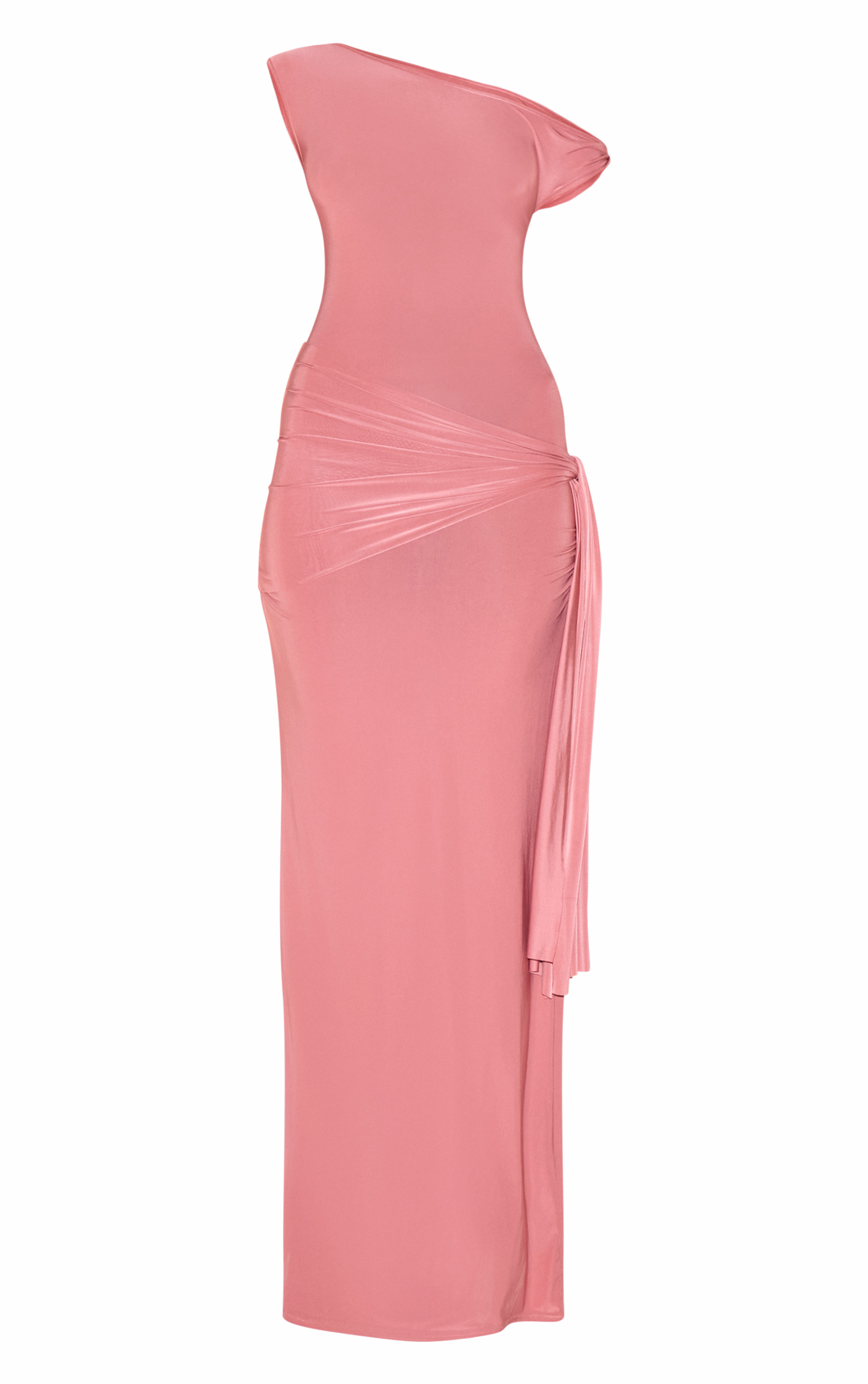 Blush Rose Slinky Off Shoulder Wrap Detail Maxi Dress