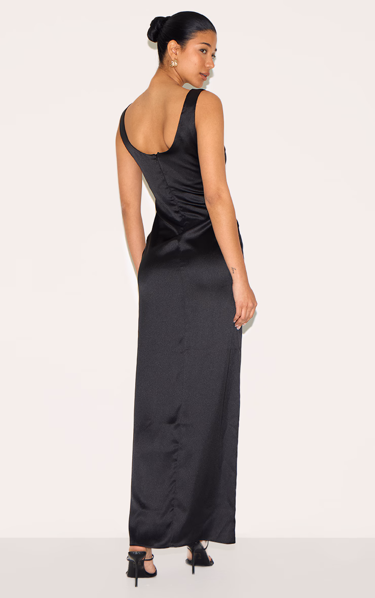 Black Satin Scoop Neck Maxi Dress