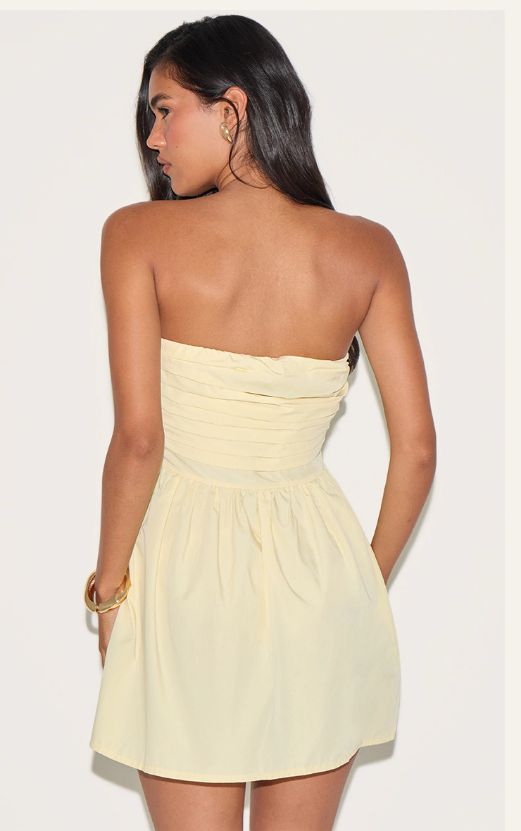 Lemon Bandeau Ruched Detail Shift Dress