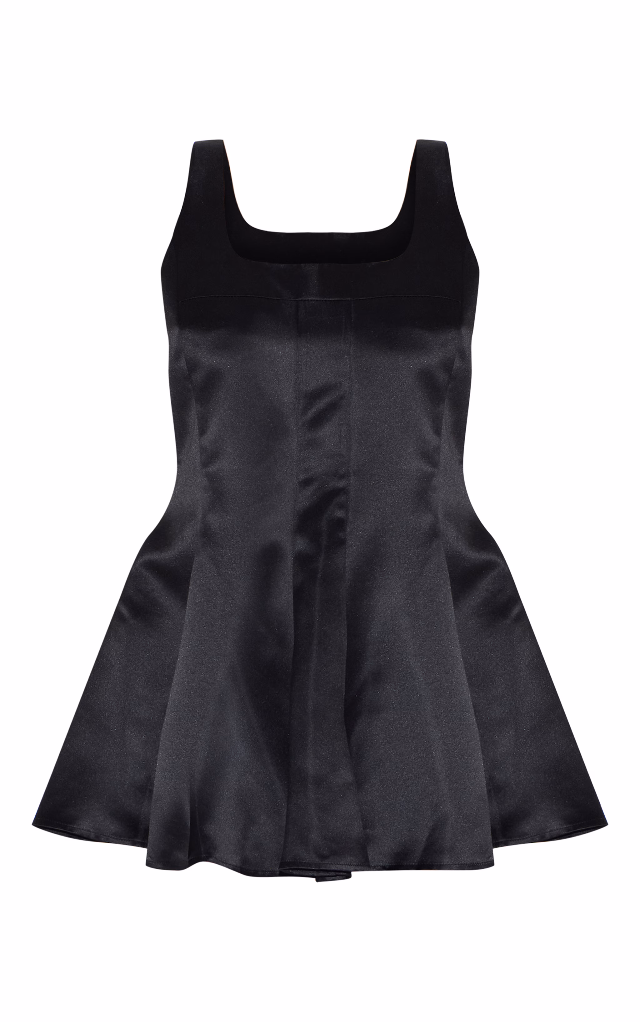 Plus Black Satin Square Neck Pleated Shift Dress
