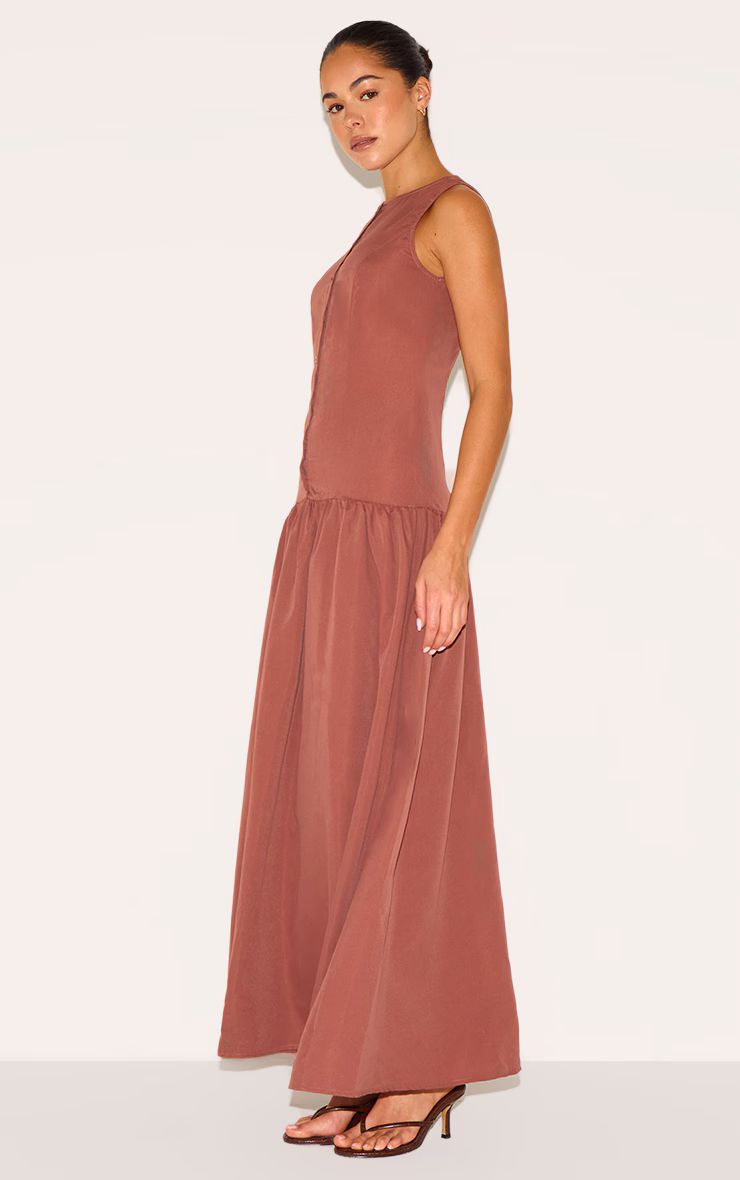 Rust Button Down Drop Waist Maxi Dress