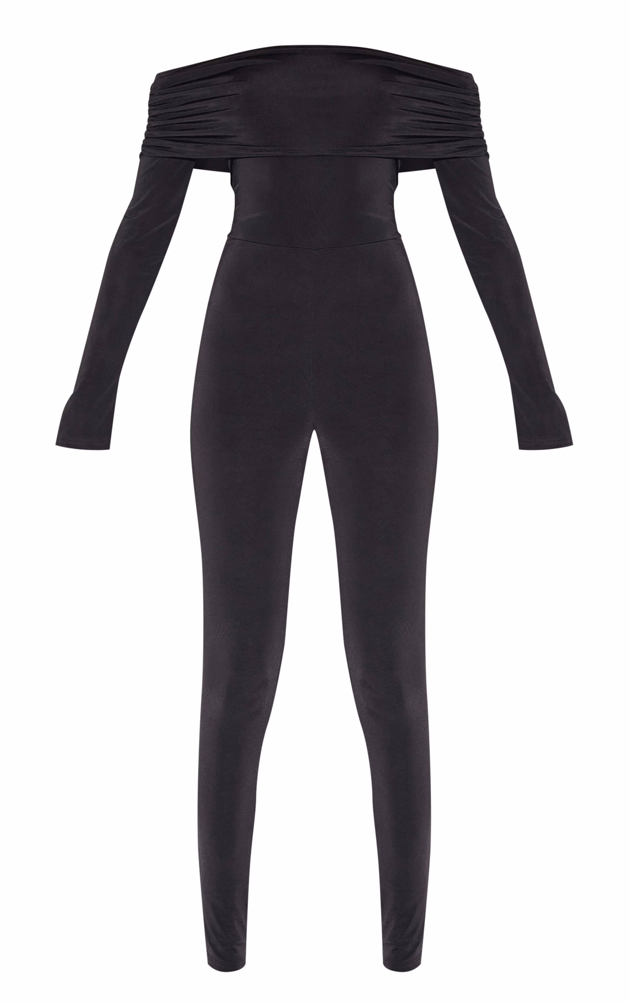 Black Double Layer Slinky Bardot Skinny Jumpsuit