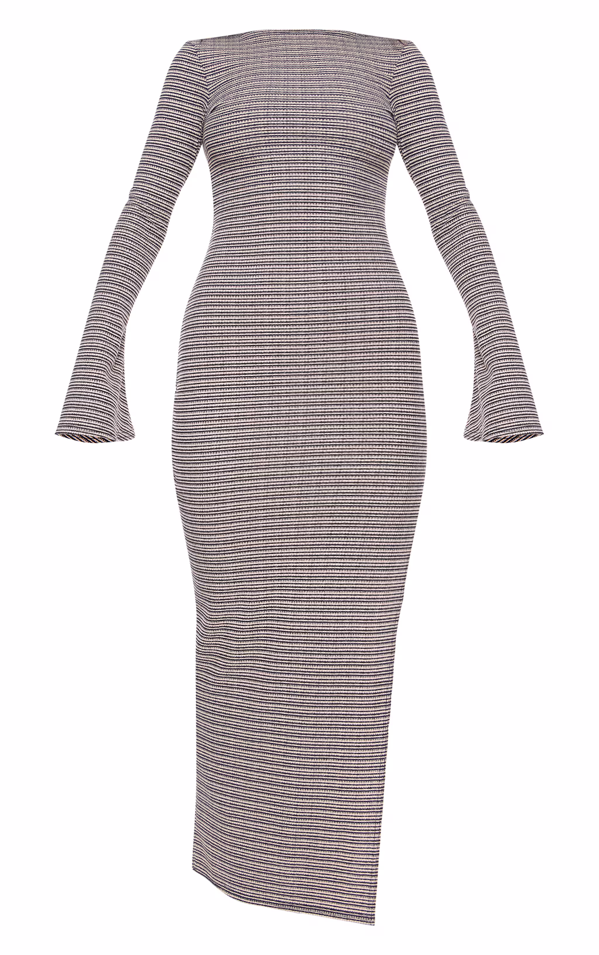 Monochrome Textured Flared Sleeve Maxi Dress