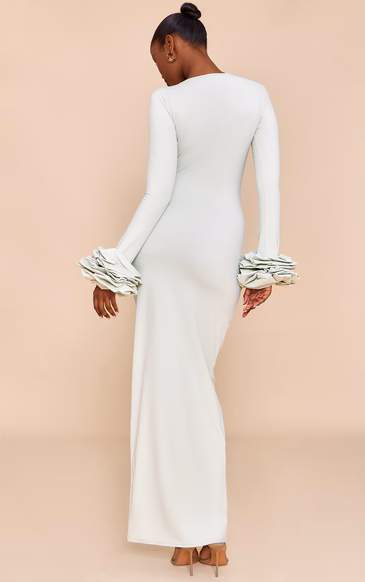 Sage Green Puff Sleeve Maxi Dress