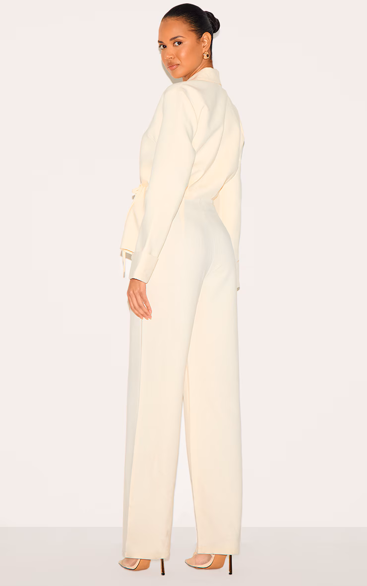Cream Premium Woven Tie Side Blazer Jumpsuit