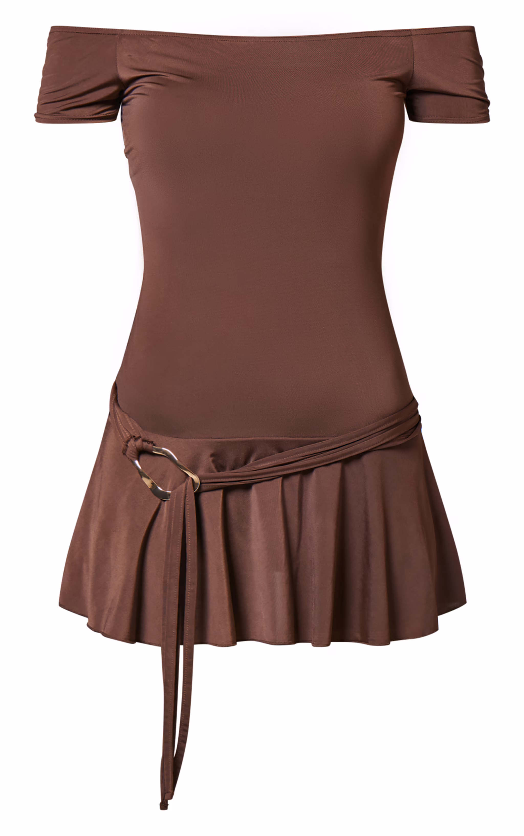 Chocolate Slinky Belt Detail Shift Dress