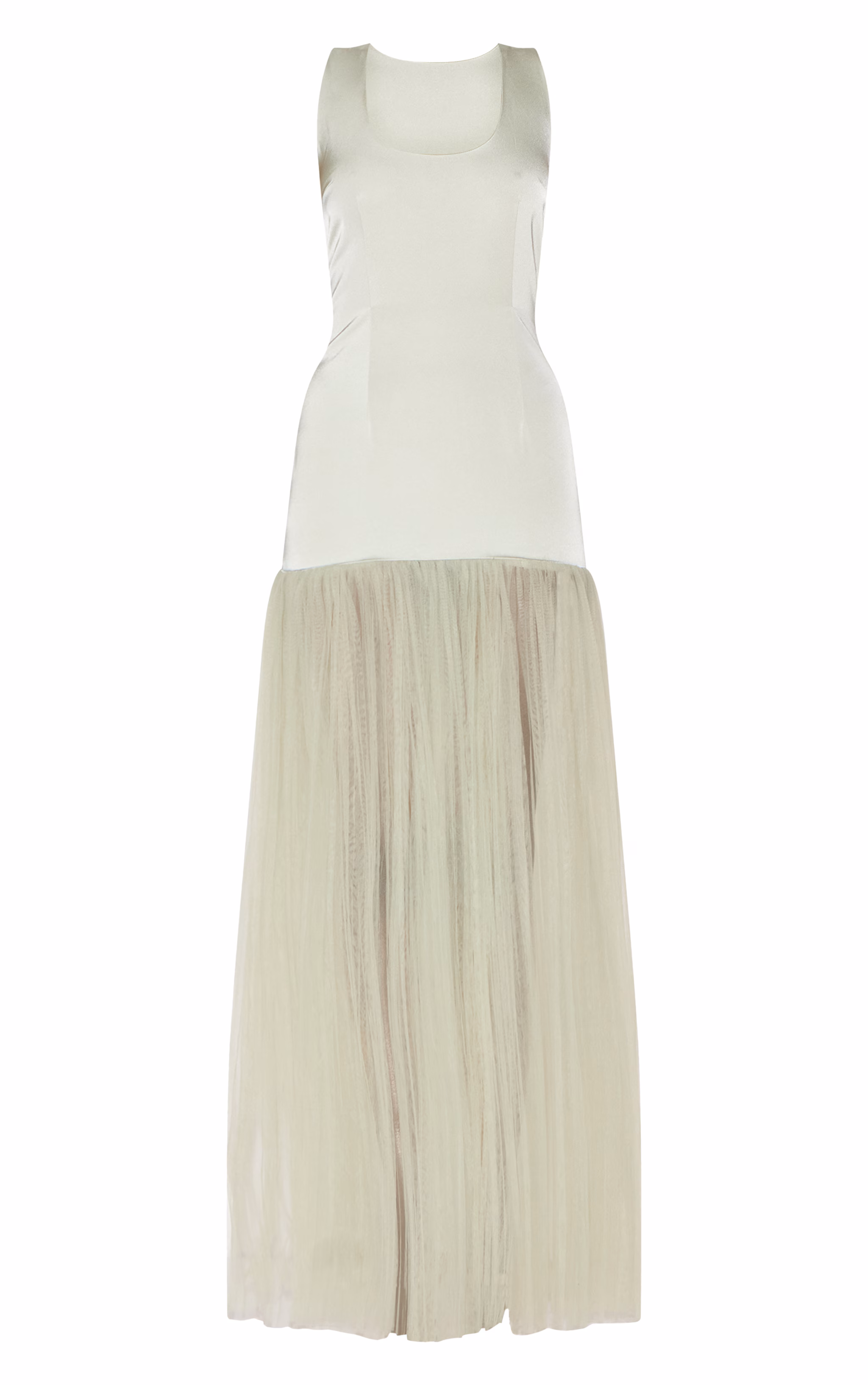 Sage Green Scoop Neck Drop Waist Maxi Dress