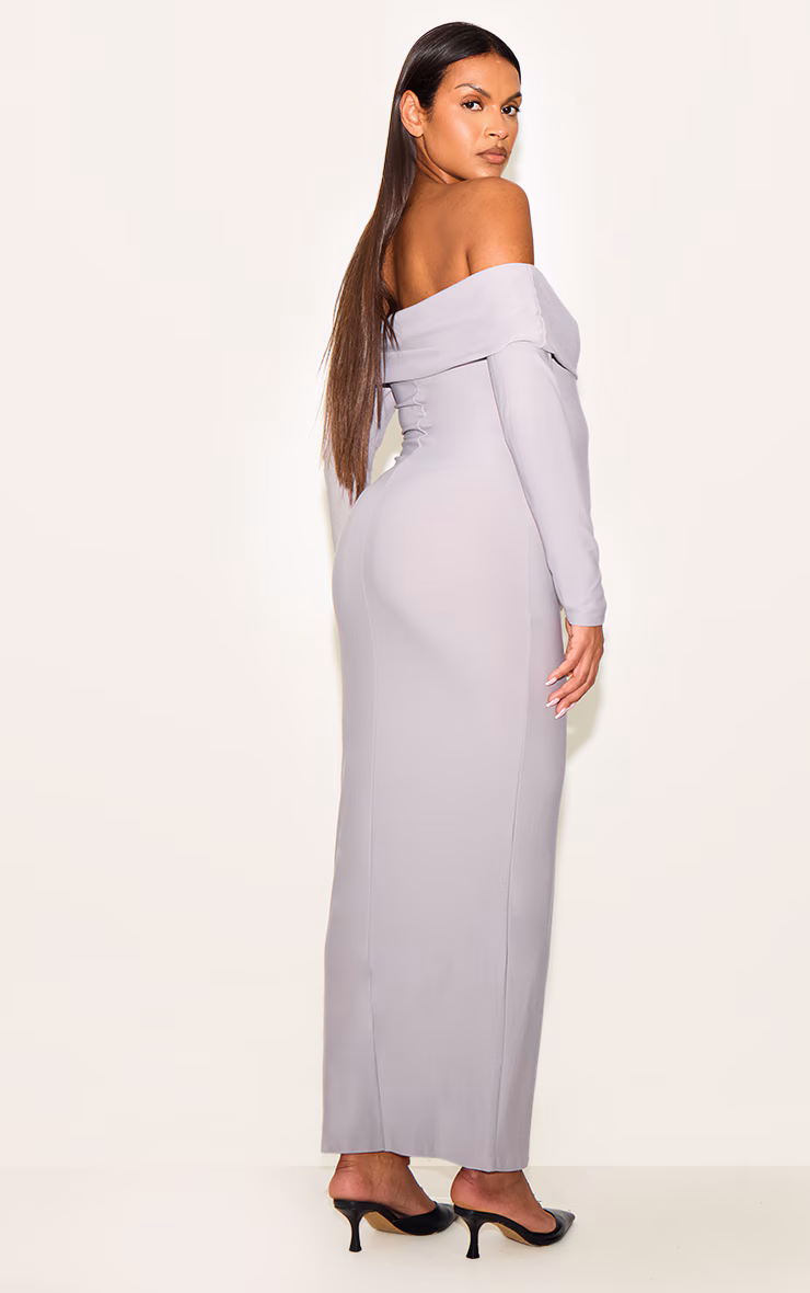 Maternity Light Grey Soft Touch Fold Over Bardot Maxi Dress