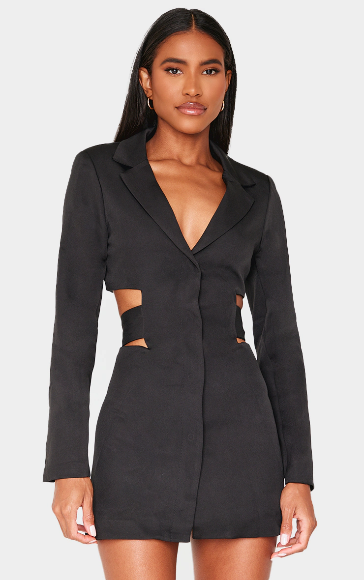 Black Woven Cut Out Tie Back Blazer Dress