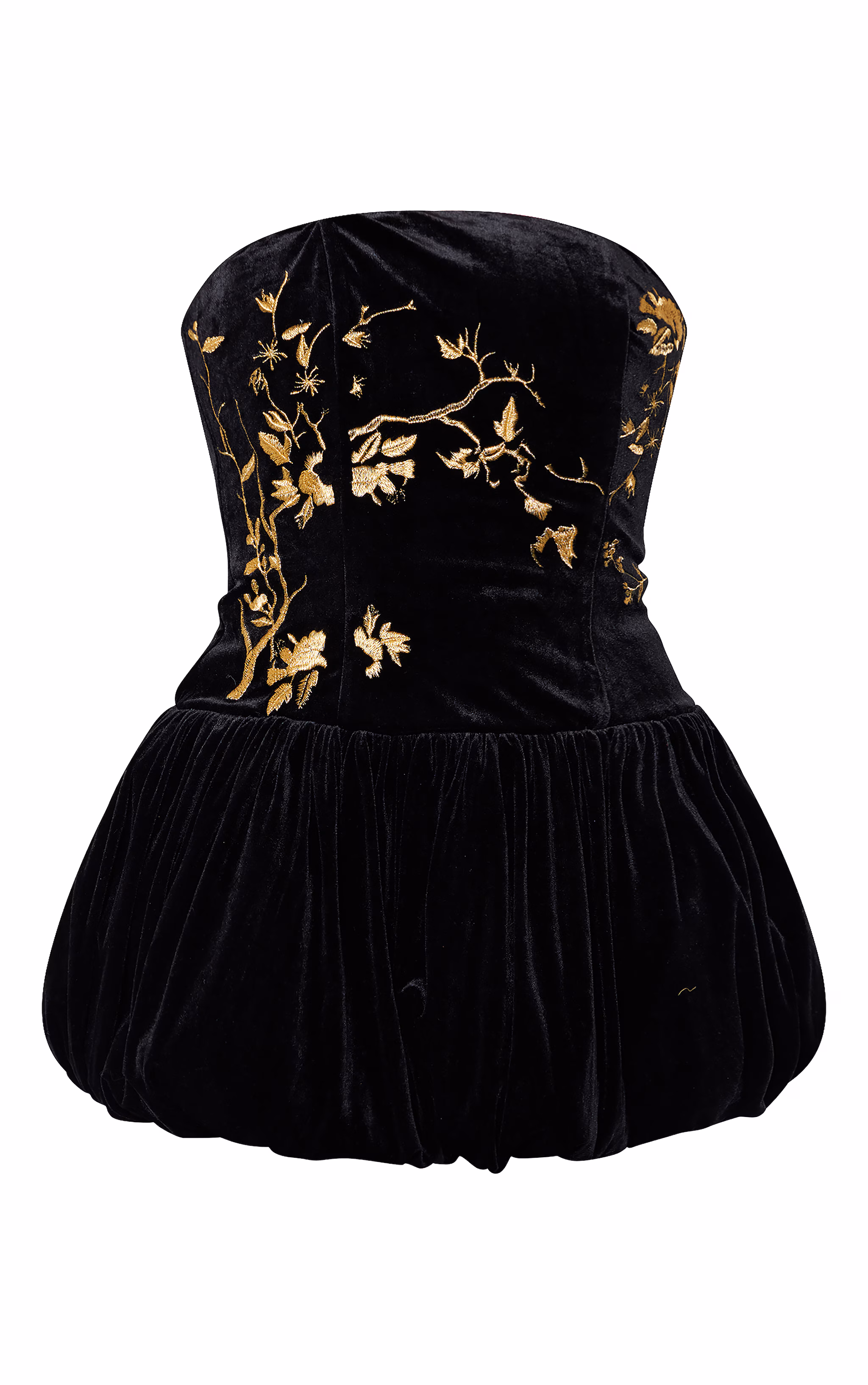 Black Velvet Embroidered Detail Puffball Dress