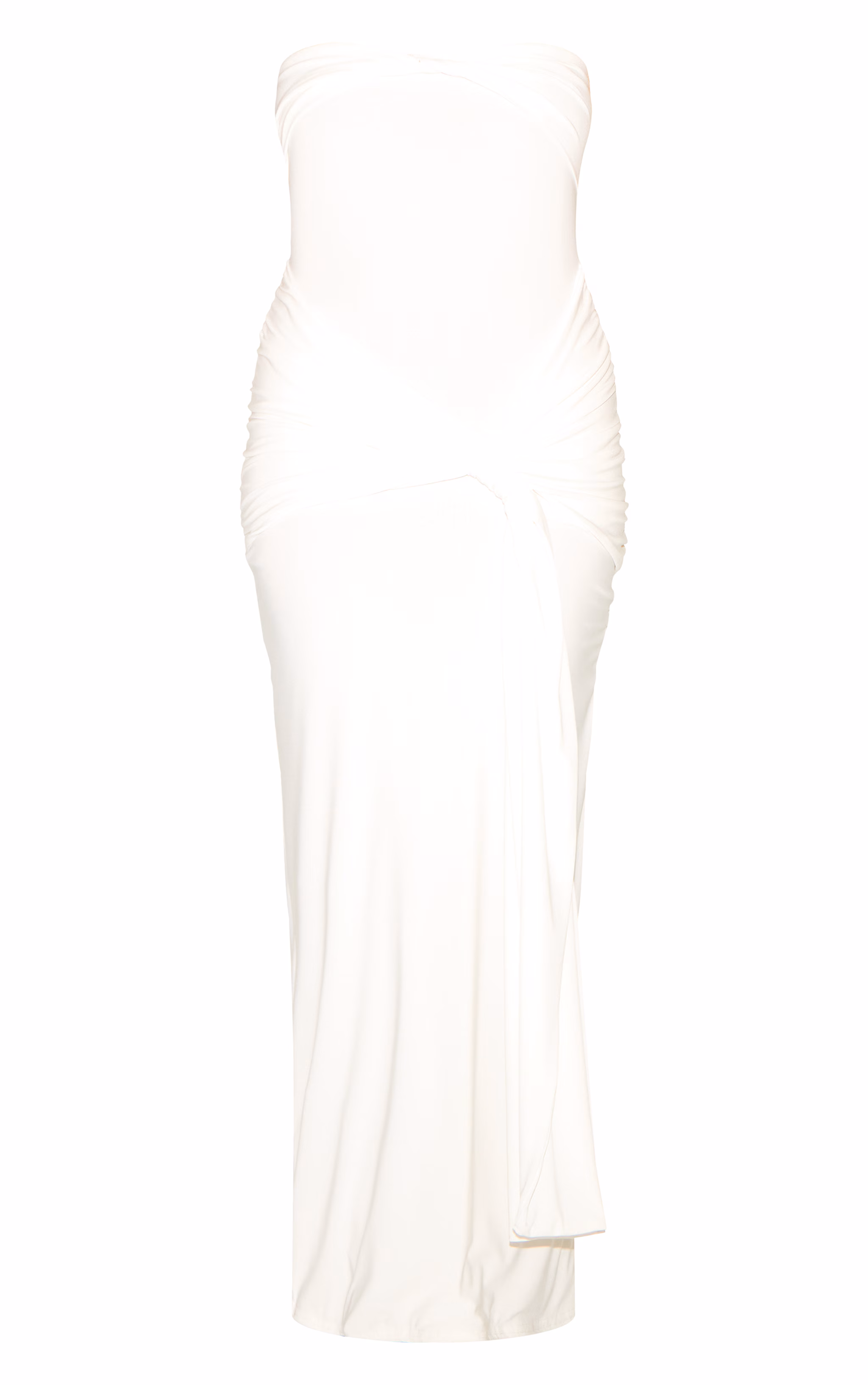 Shape White Bandeau Twist Front Ruched Drape Waist Detail Maxi Dress