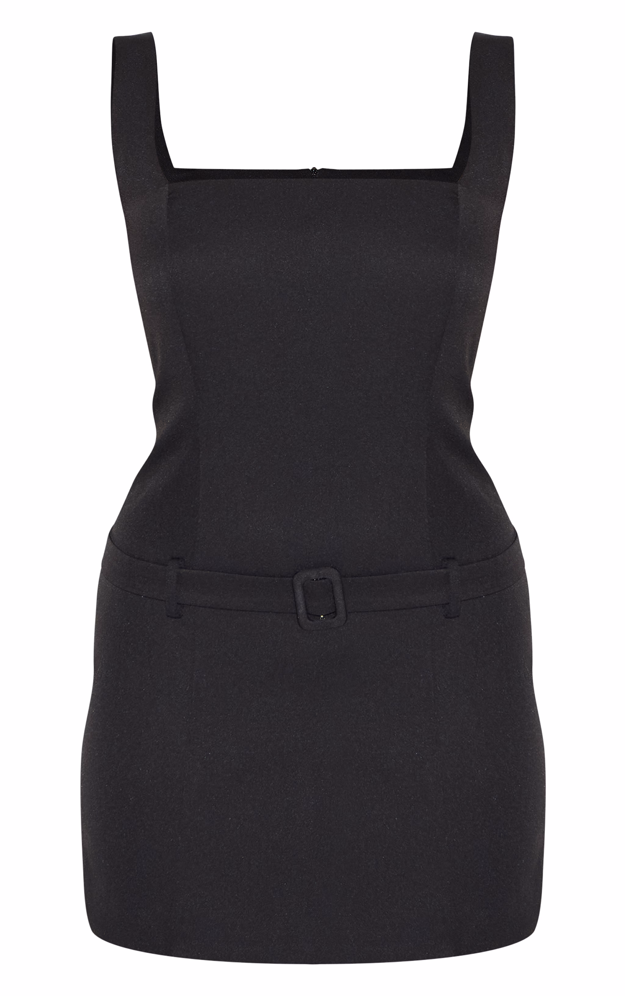 Black Scoop Neck Belted Shift Dress