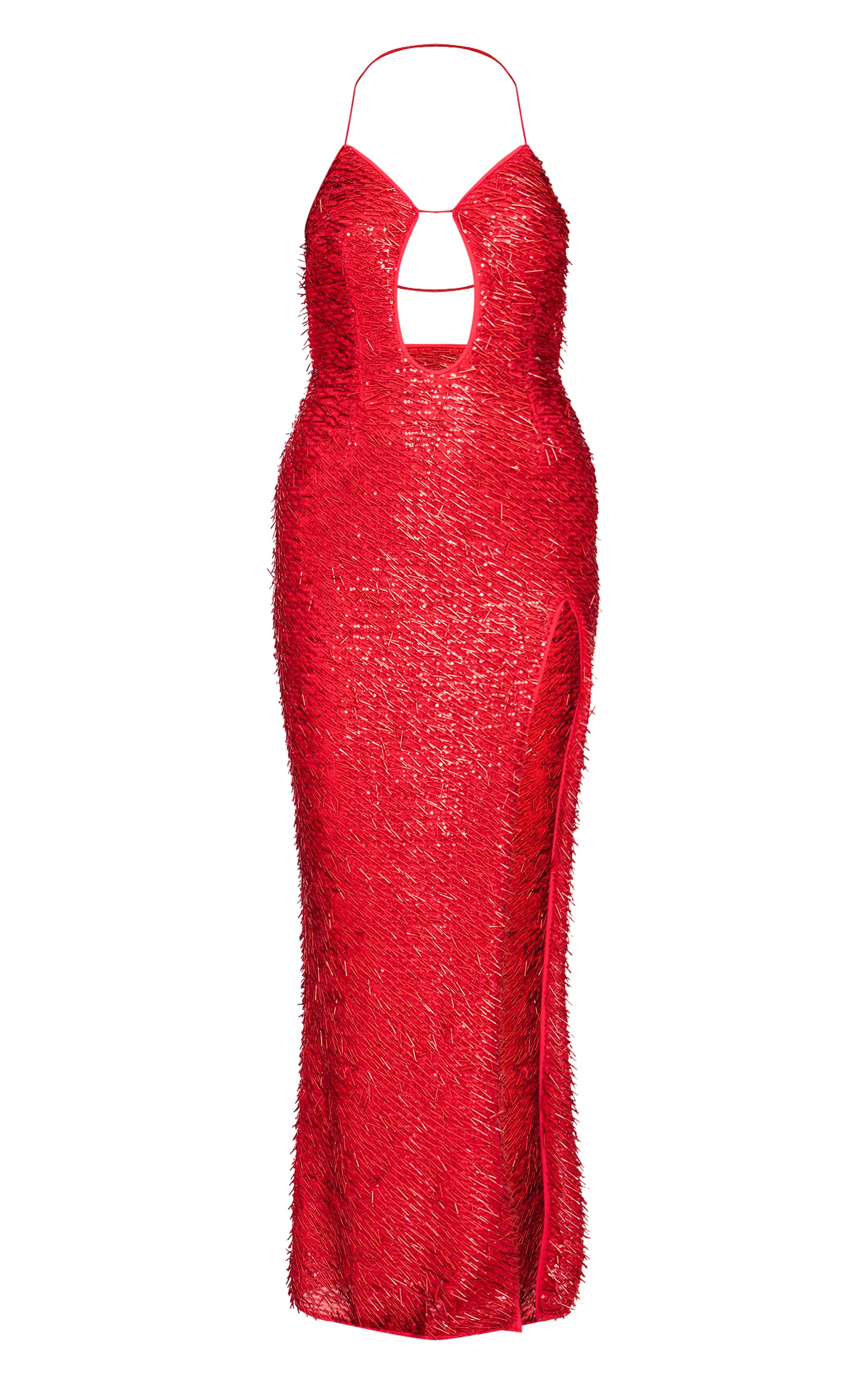 Red Sequin Cut Out Maxi Dress