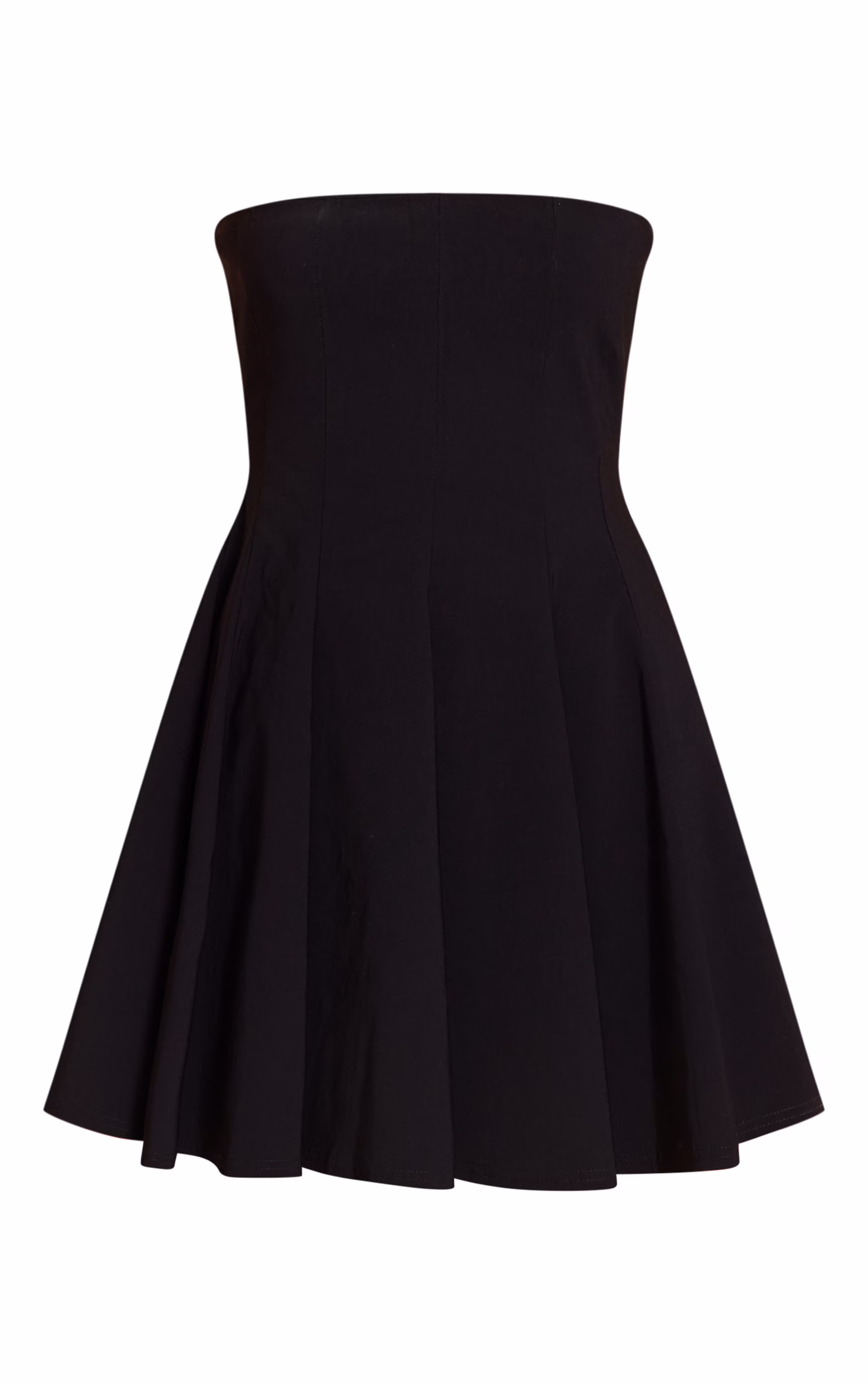 Black Stretch Woven Bandeau Pleated Shift Dress