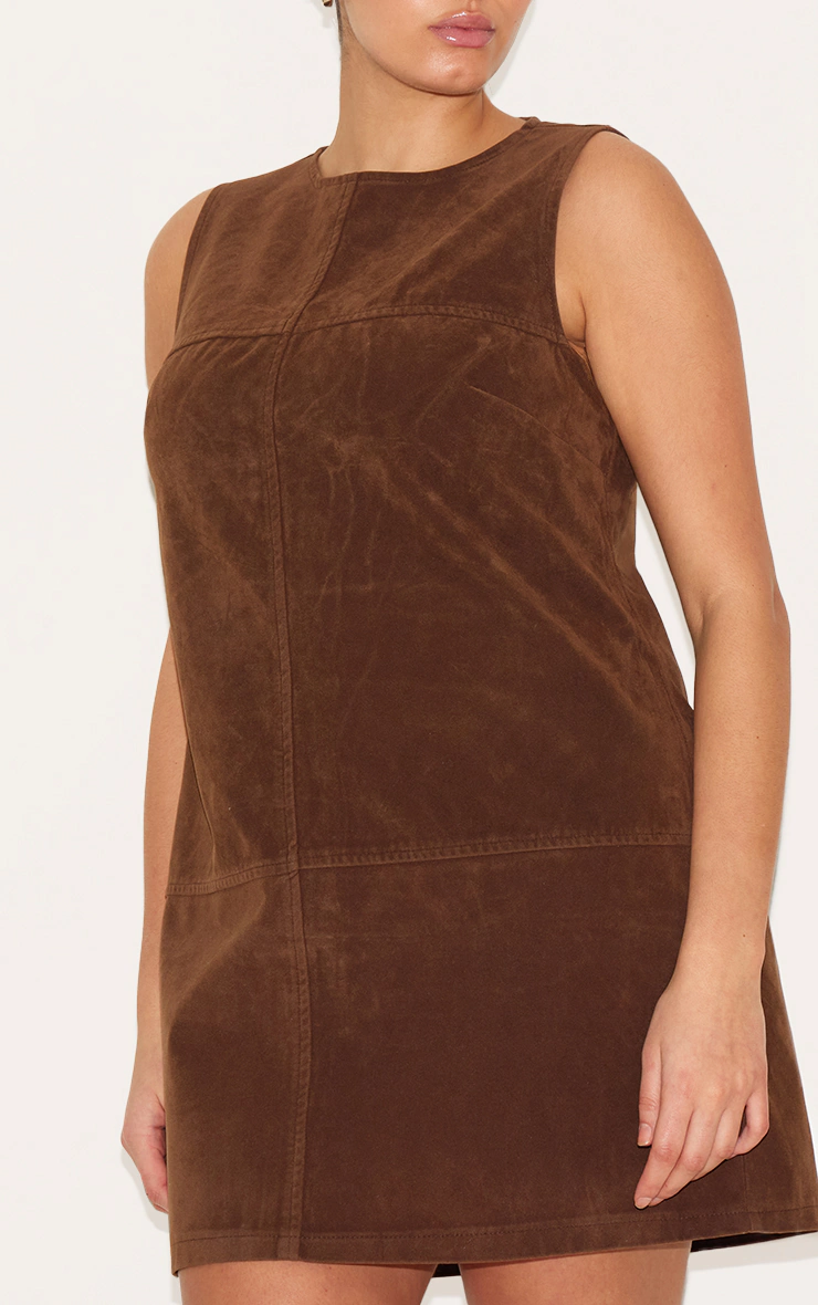 Plus Deep Chocolate Faux Suede Seam Detail Sleeveless Shift Dress