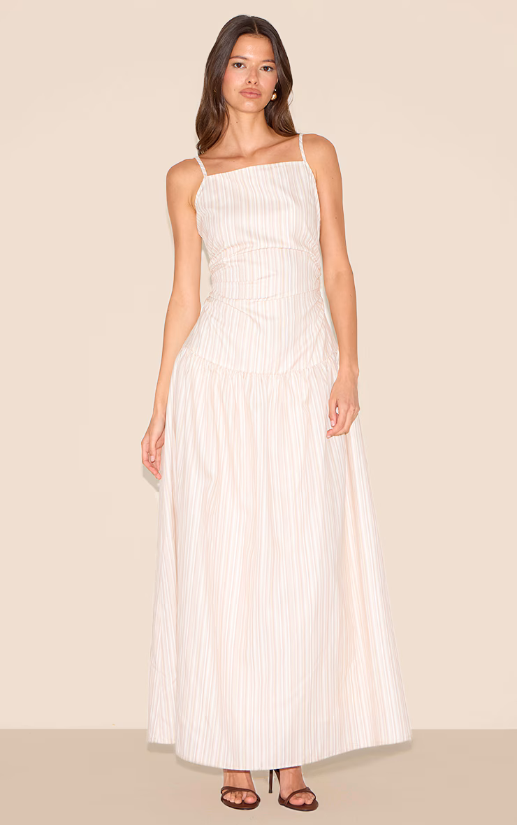 Stone Stripe Ruched Strappy Midaxi Dress