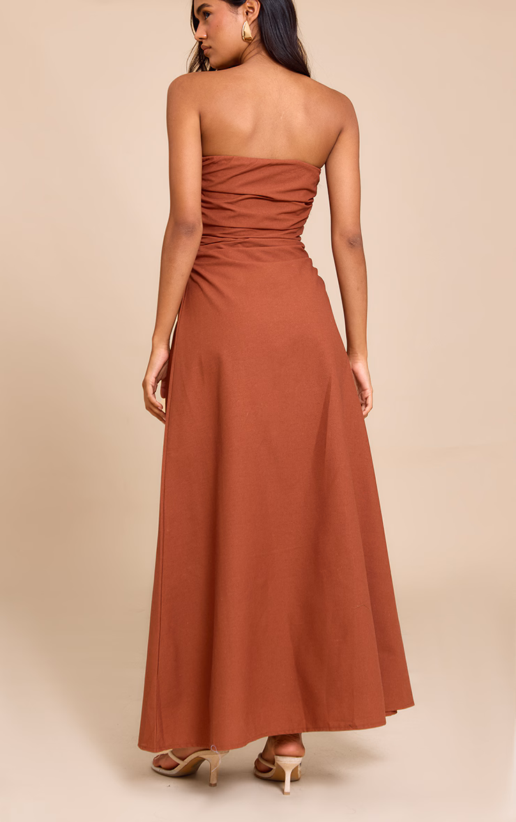 Rust Bandeau Ruched Waist Detail Maxi Dress